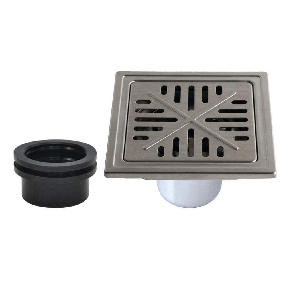 6" Stainless Steel Square Shower Drain with Flange and Hair Trap, Polished Stainless Steel-DirectSinks