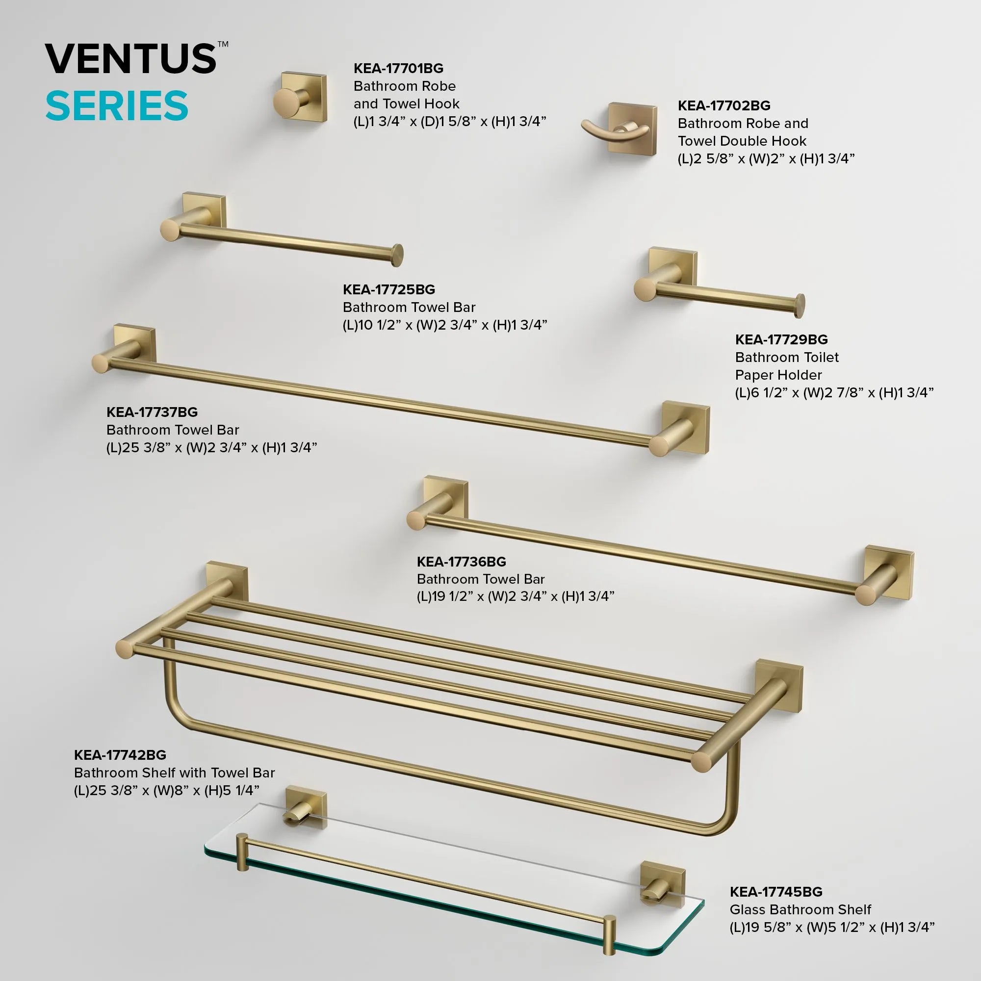 KRAUS Ventus Bathroom Shelf with Towel Bar, Brushed Gold Finish