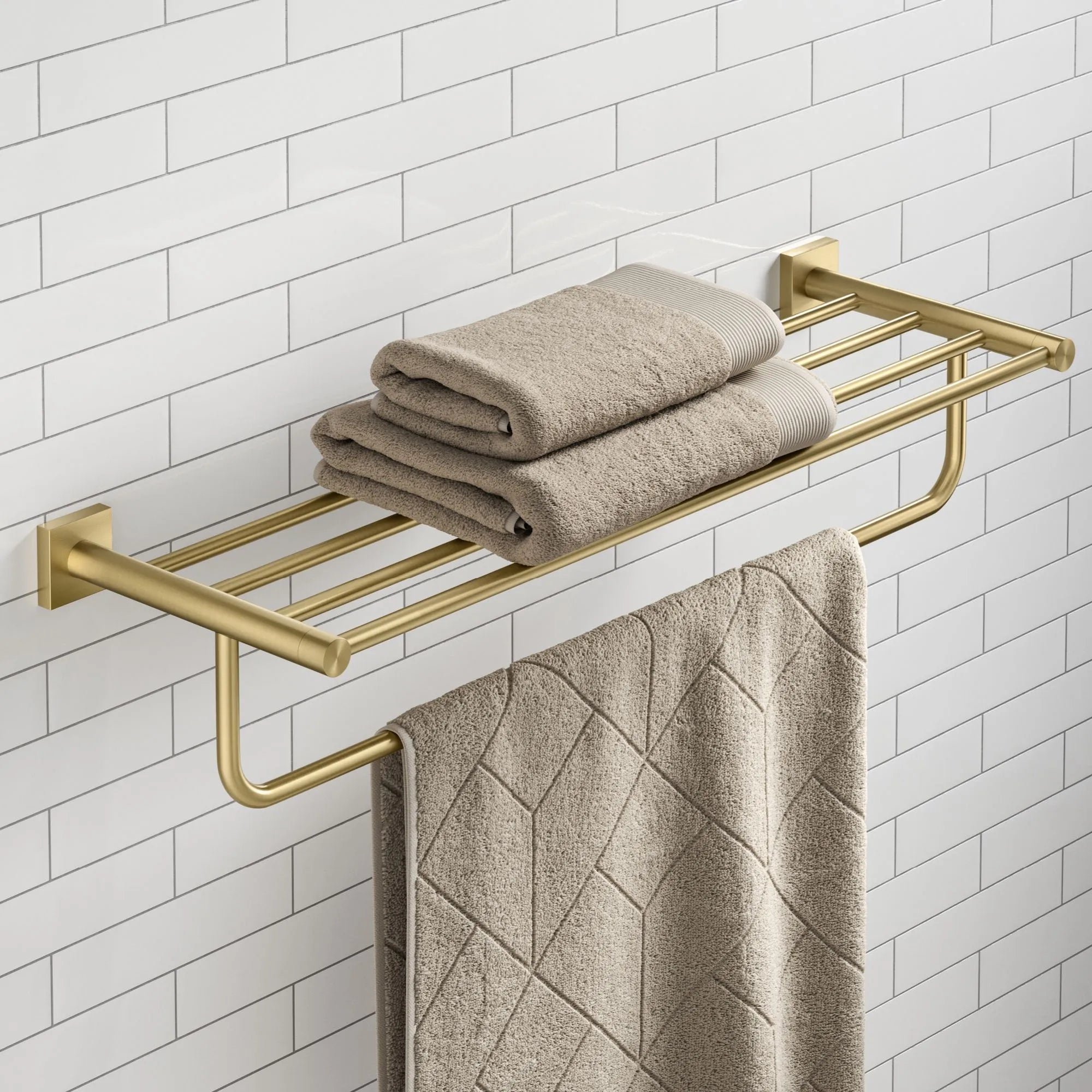 KRAUS Ventus Bathroom Shelf with Towel Bar, Brushed Gold Finish