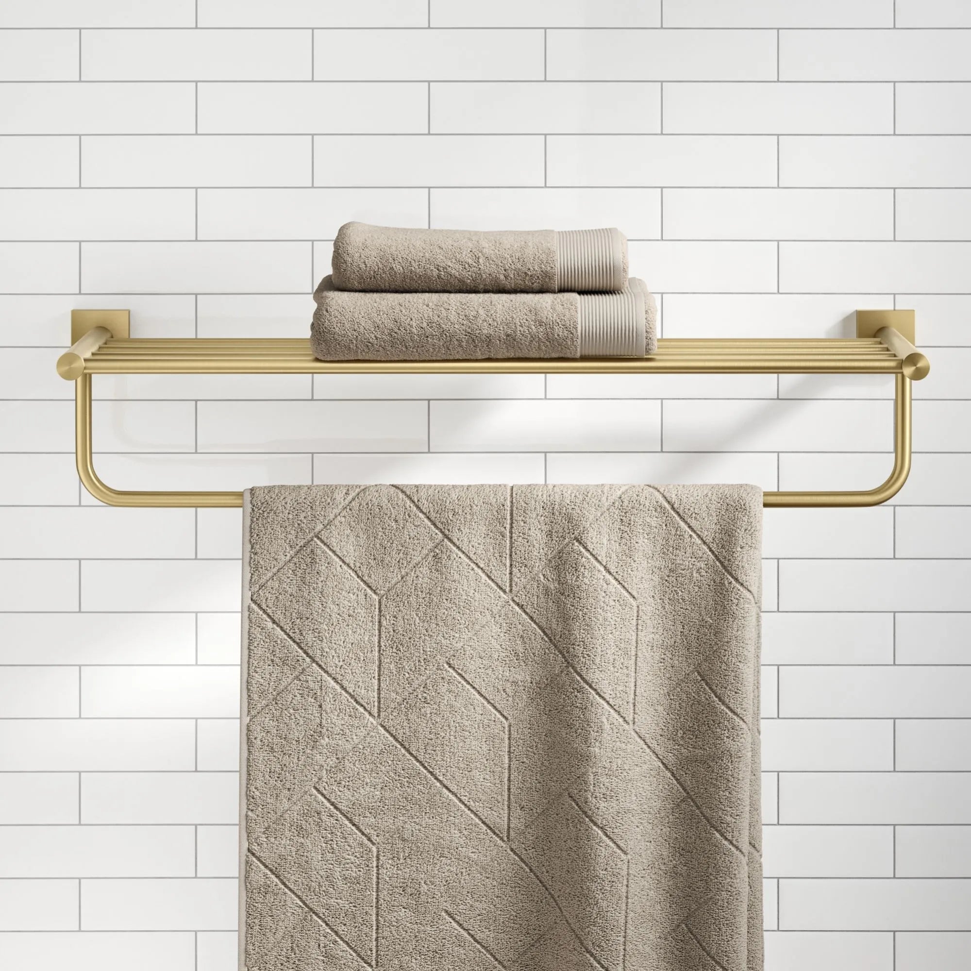 KRAUS Ventus Bathroom Shelf with Towel Bar, Brushed Gold Finish
