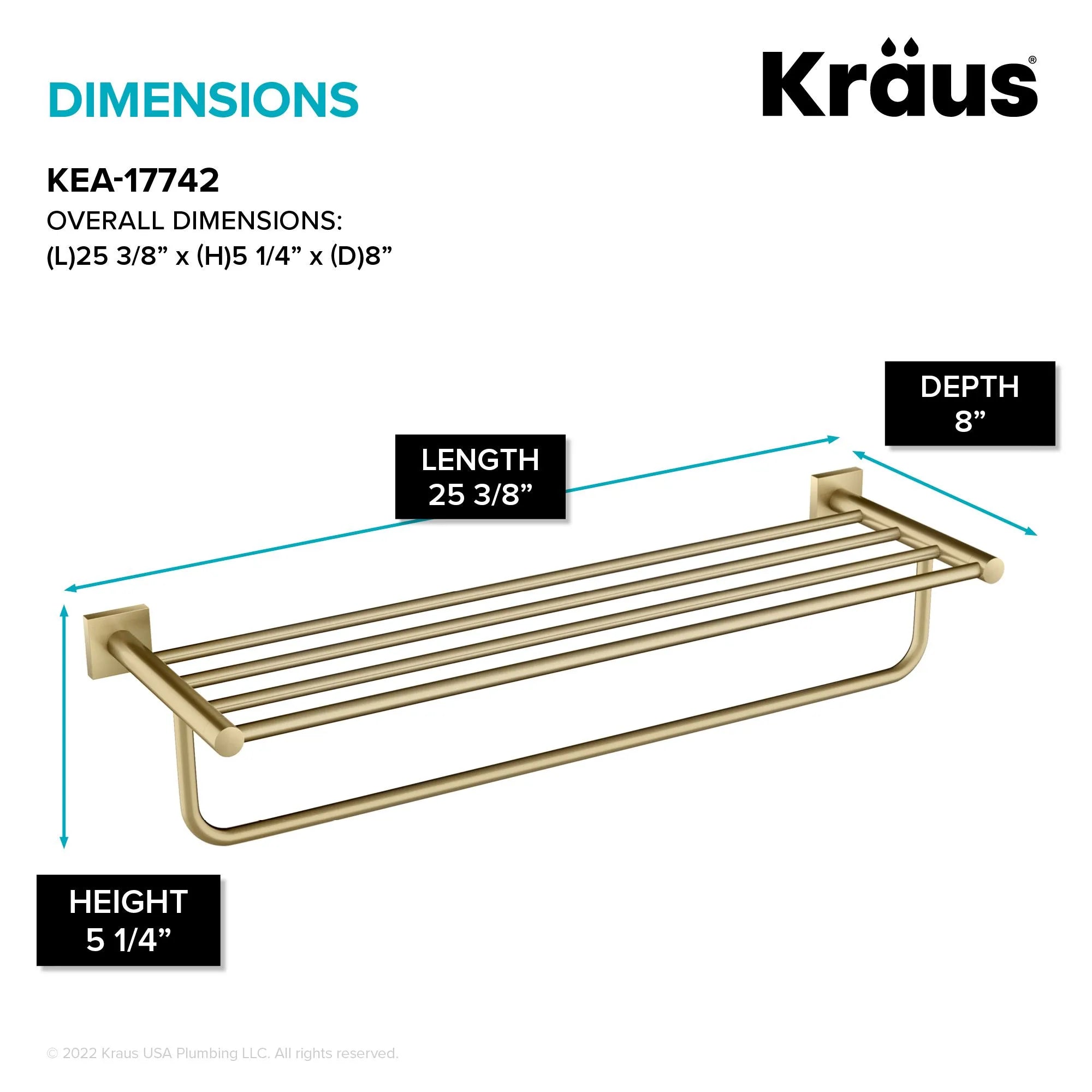 KRAUS Ventus Bathroom Shelf with Towel Bar, Brushed Gold Finish