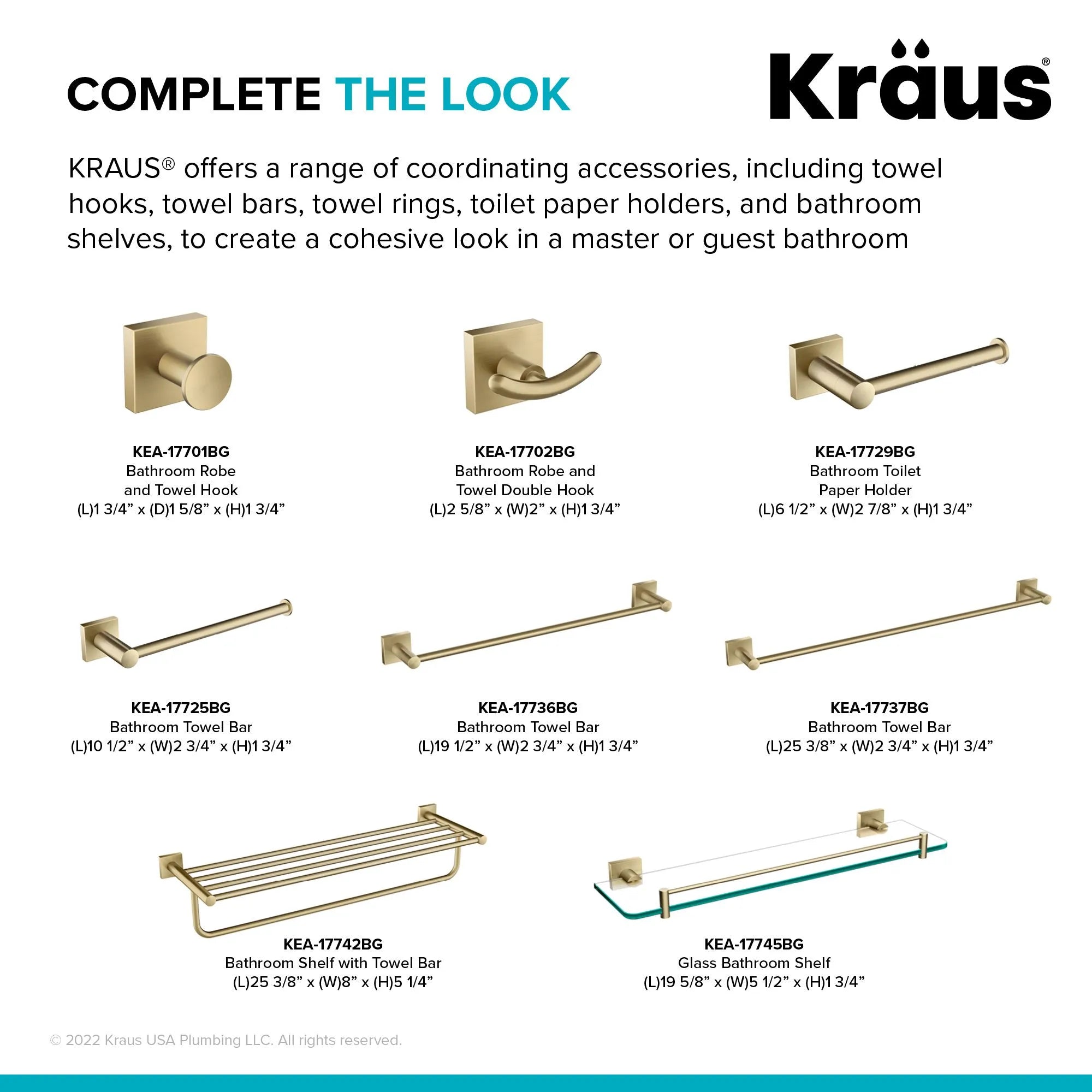KRAUS Ventus Bathroom Shelf with Towel Bar, Brushed Gold Finish