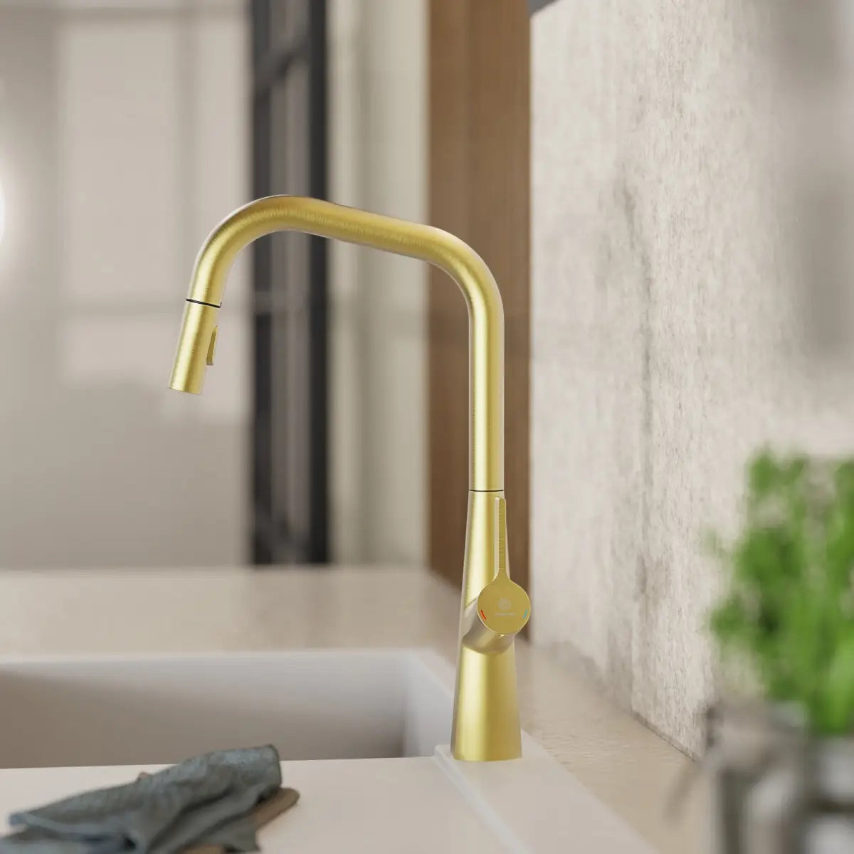 Wasserwerk Single Hole Pull Down Kitchen Faucet in Brushed Gold