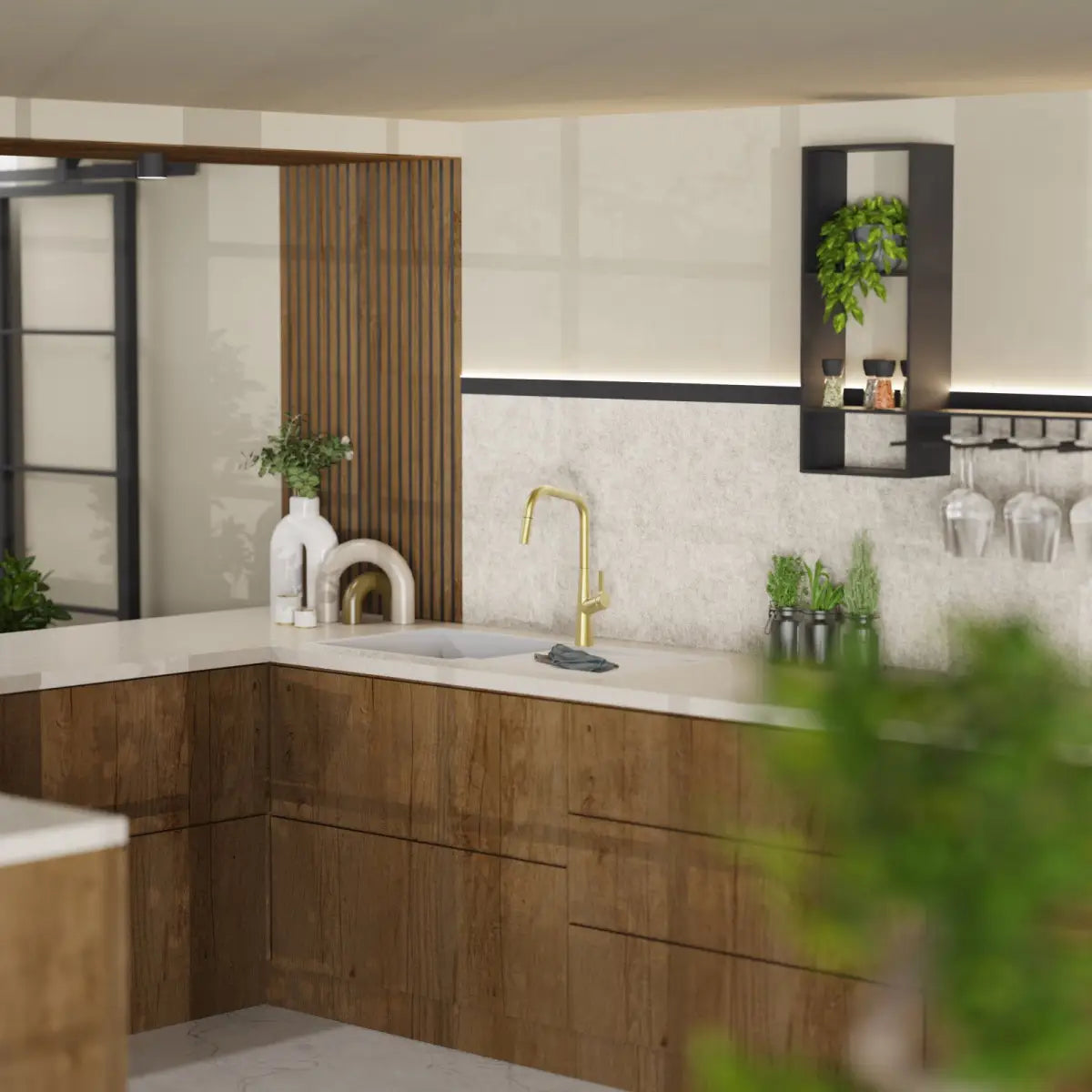 Wasserwerk Single Hole Pull Down Kitchen Faucet in Brushed Gold