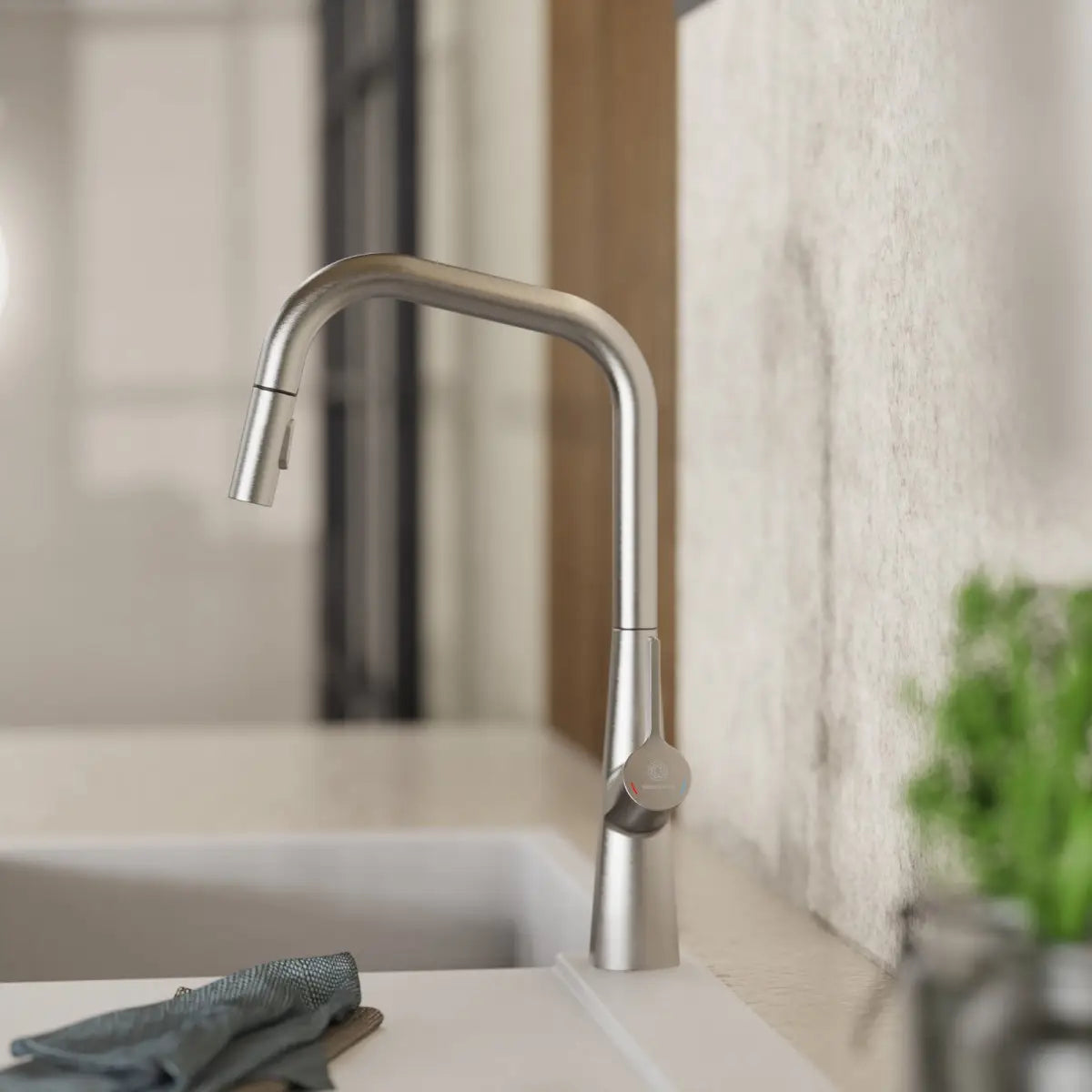 Wasserwerk Single Hole Pull Down Kitchen Faucet in Brushed Nickel