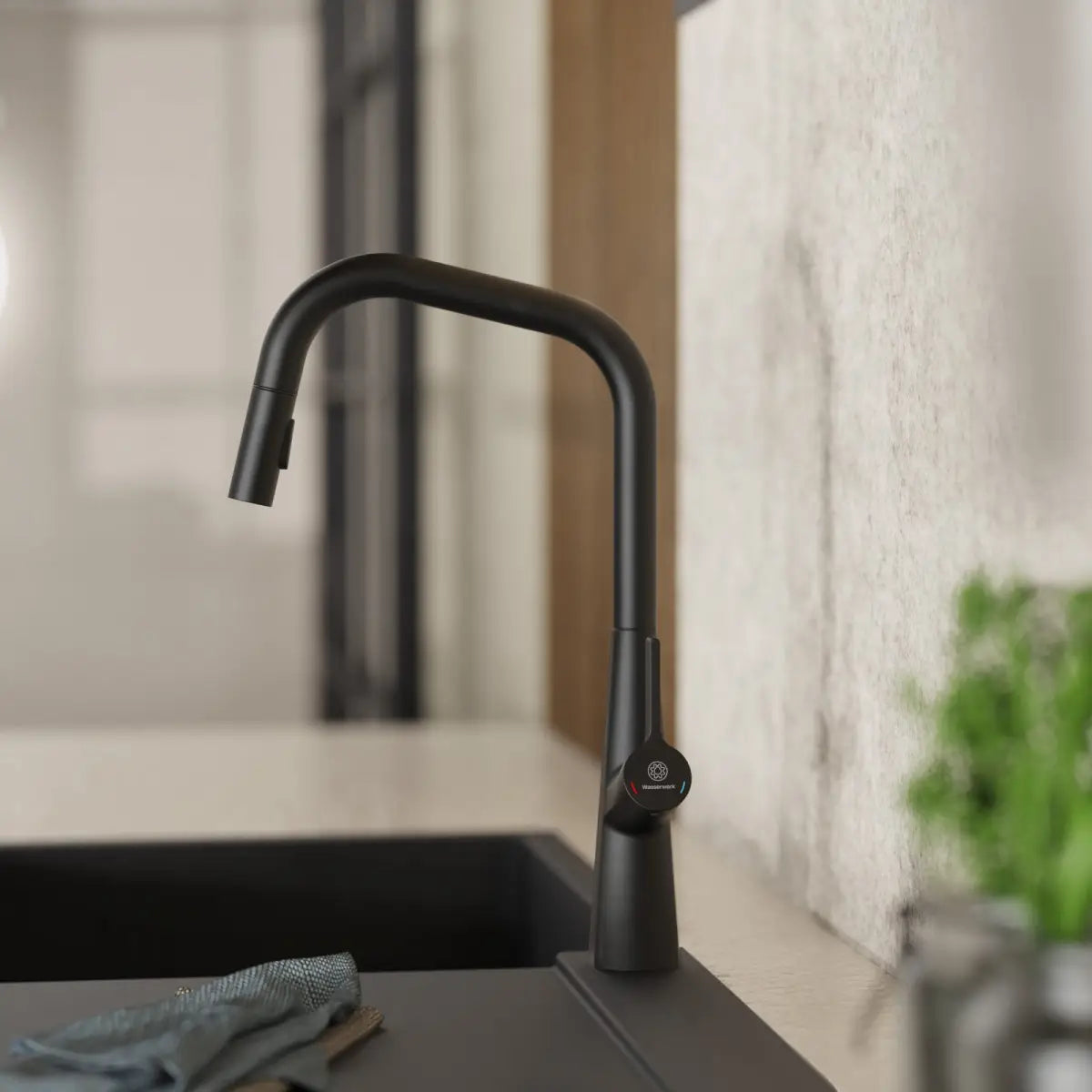 Wasserwerk Single Hole Pull Down Kitchen Faucet in Matte Black