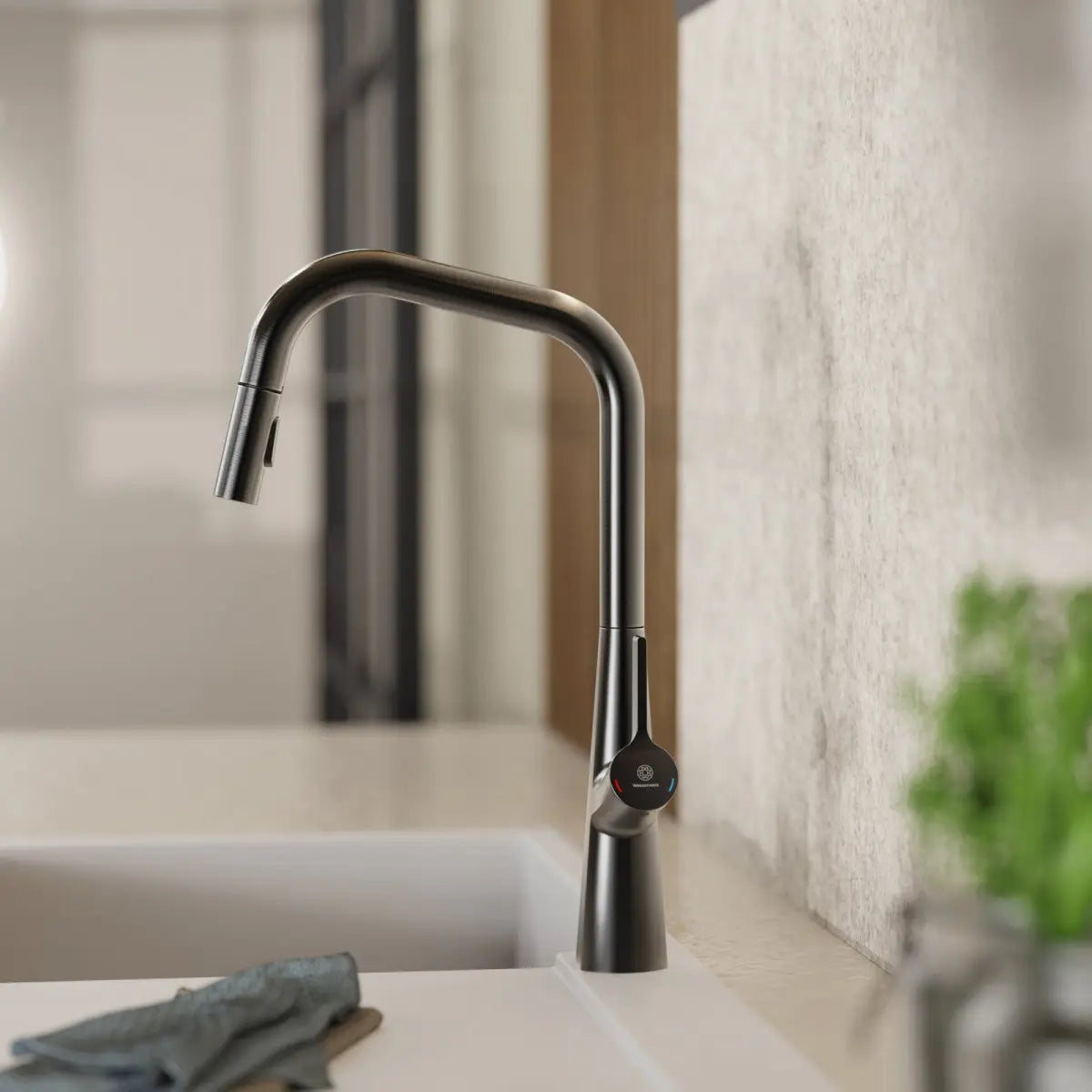 Wasserwerk Single Hole Pull Down Kitchen Faucet in Matte Graphite