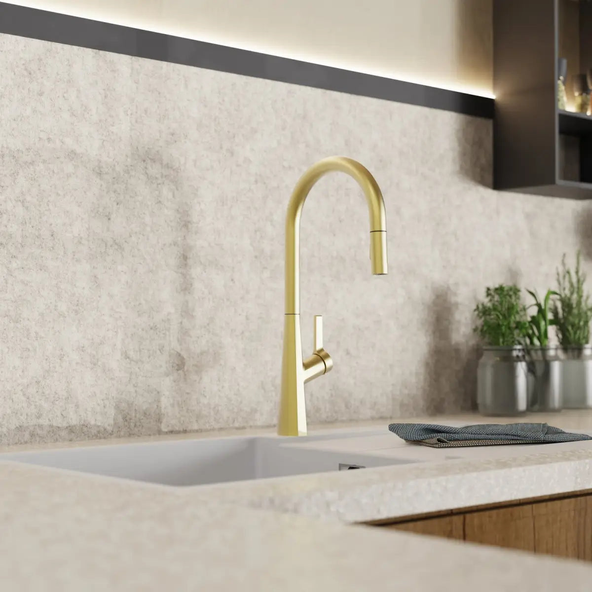 Wasserwerk Single Hole Pull Down Kitchen Faucet in Brushed Gold-DirectSinks