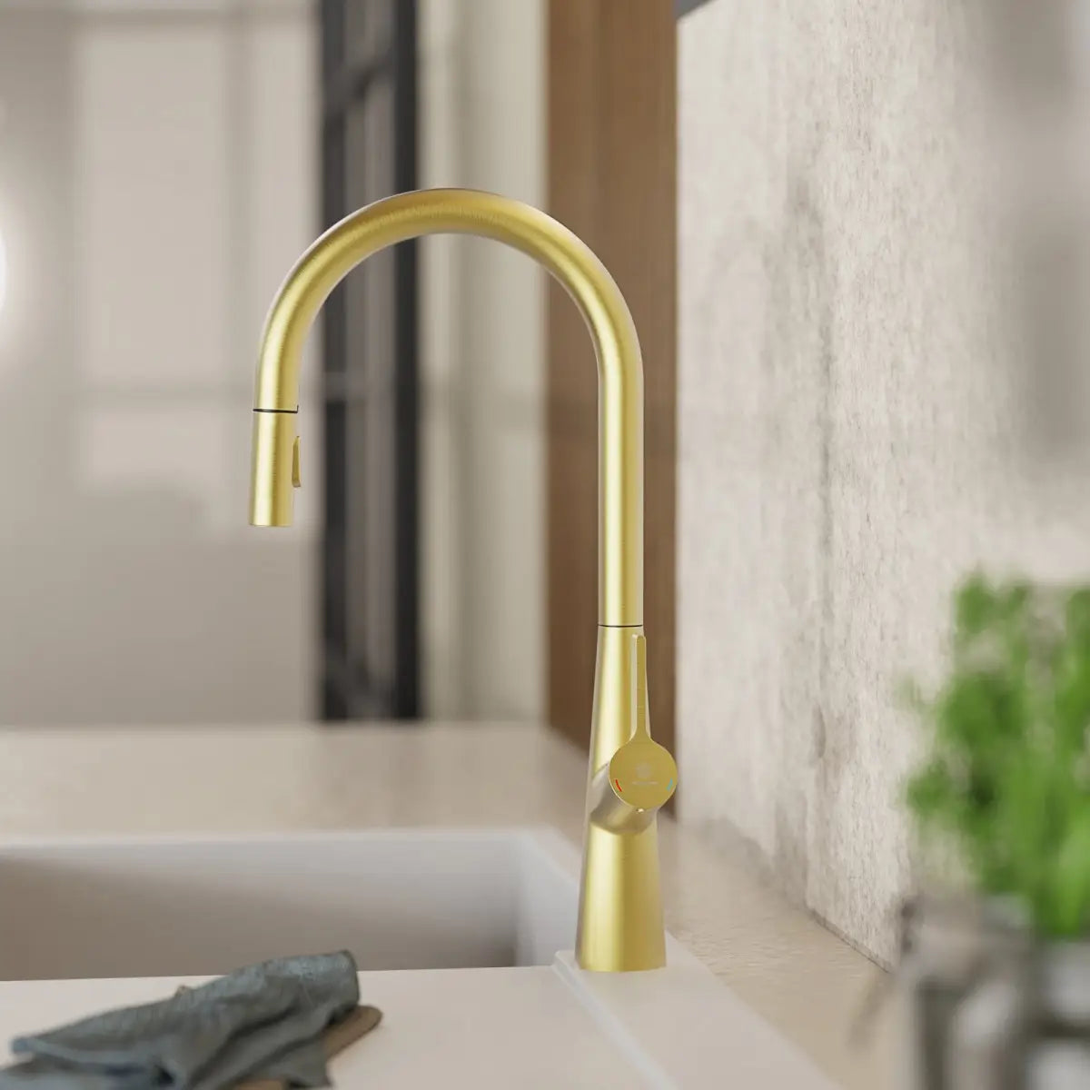 Wasserwerk Single Hole Pull Down Kitchen Faucet in Brushed Gold-DirectSinks