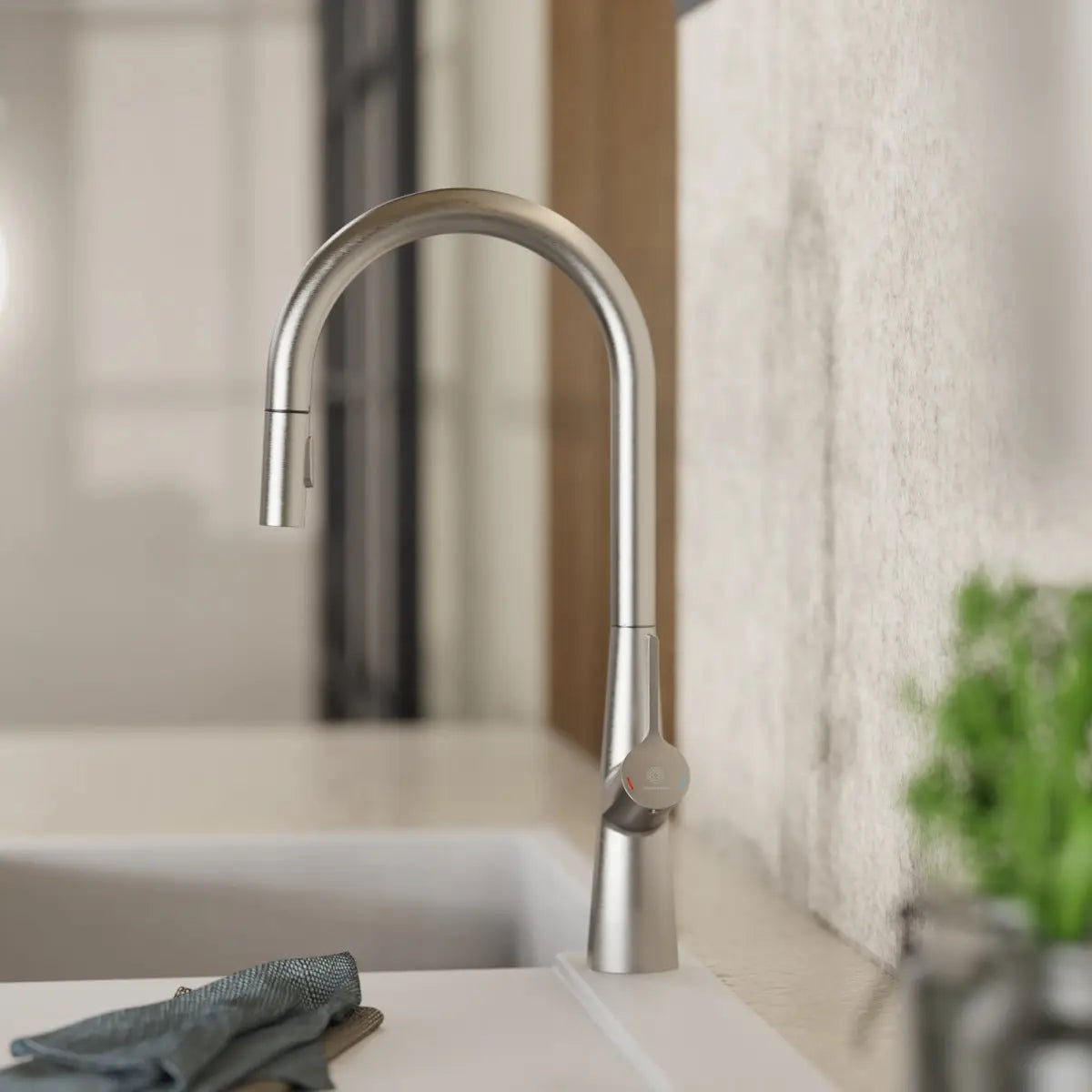 Wasserwerk Single Hole Pull Down Kitchen Faucet in Brushed Nickel-DirectSinks