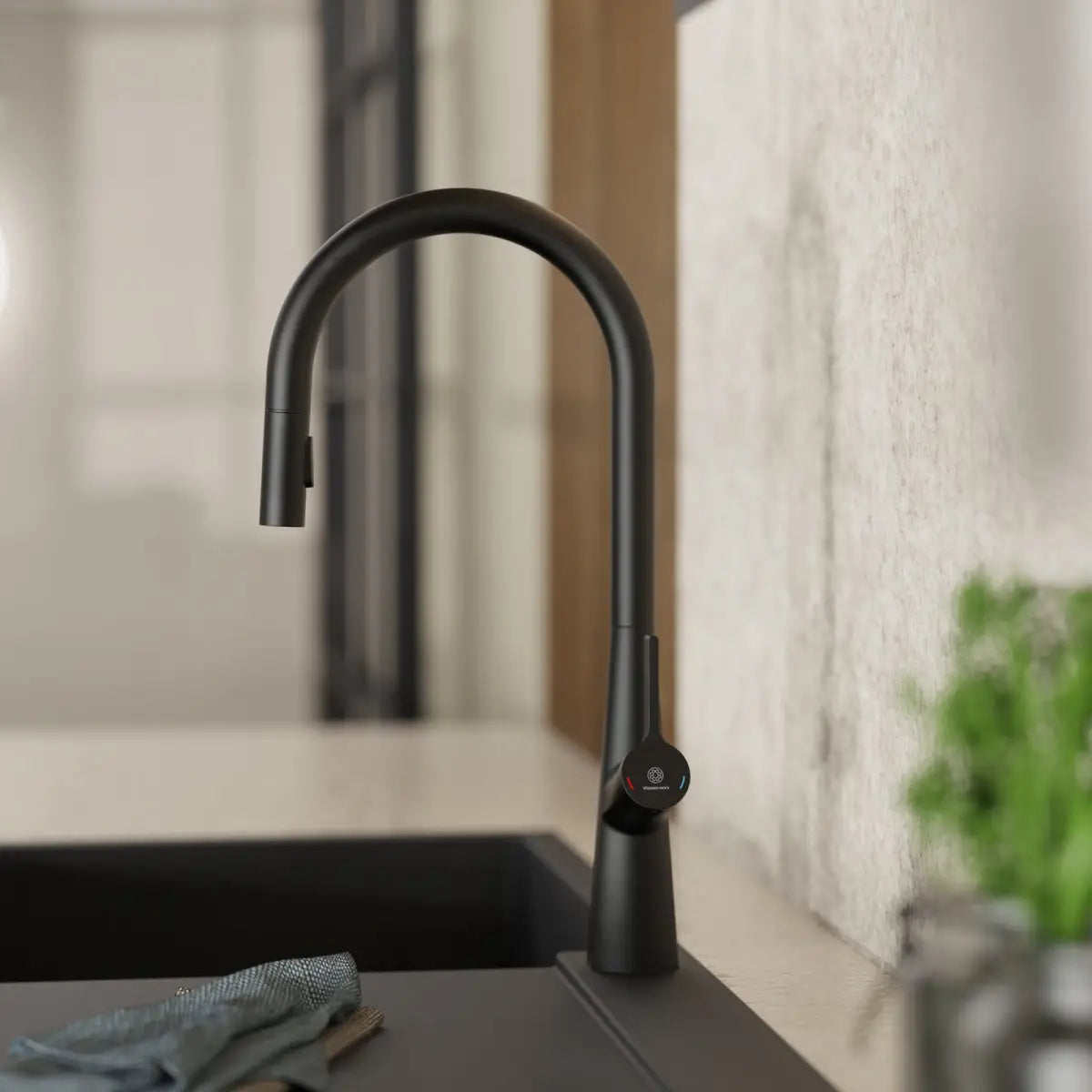 Wasserwerk Single Hole Pull Down Kitchen Faucet in Matte Black-DirectSinks
