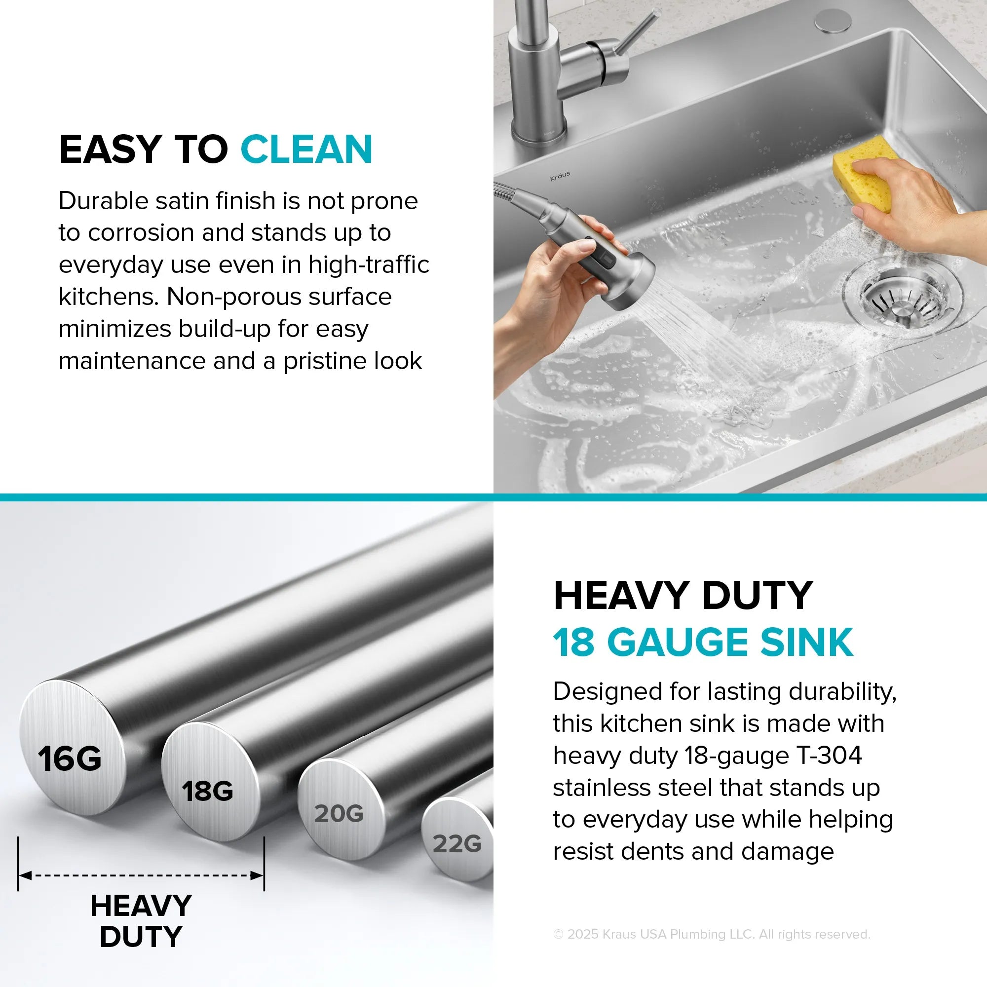 KRAUS 25” Topmount ADA Single Bowl Stainless Steel Kitchen Sink
