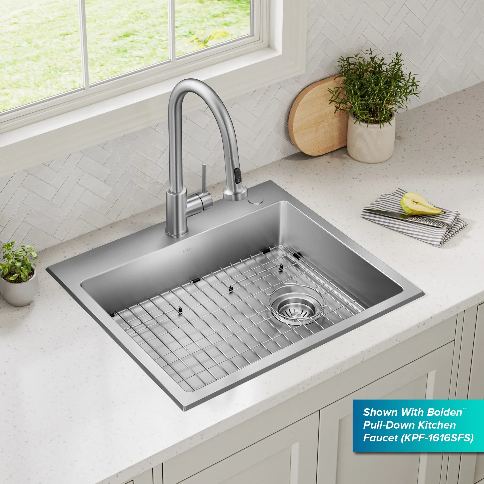KRAUS 25” Topmount ADA Single Bowl Stainless Steel Kitchen Sink