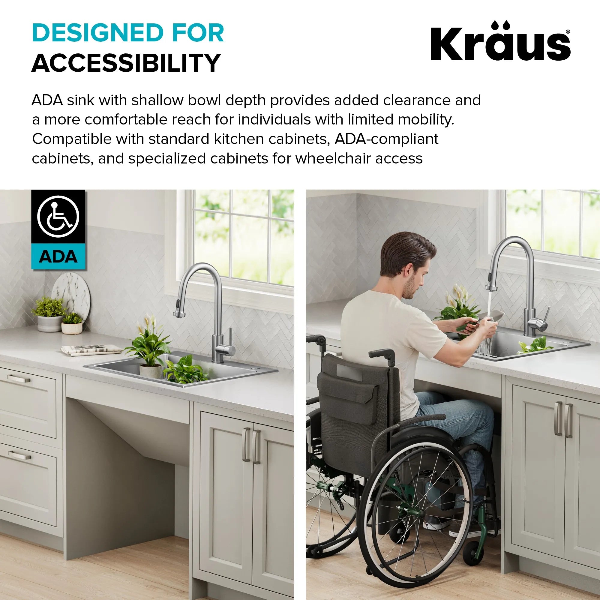 KRAUS 25” Topmount ADA Single Bowl Stainless Steel Kitchen Sink