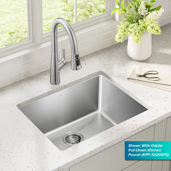KRAUS Fairlane 24” Undermount Single Bowl 18-Gauge Stainless Steel Kitchen Sink