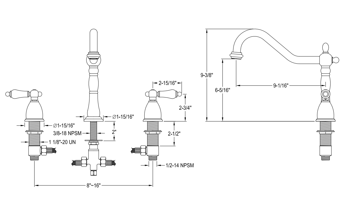 Kingston Brass Heritage Widespread 3-Hole Kitchen Faucet