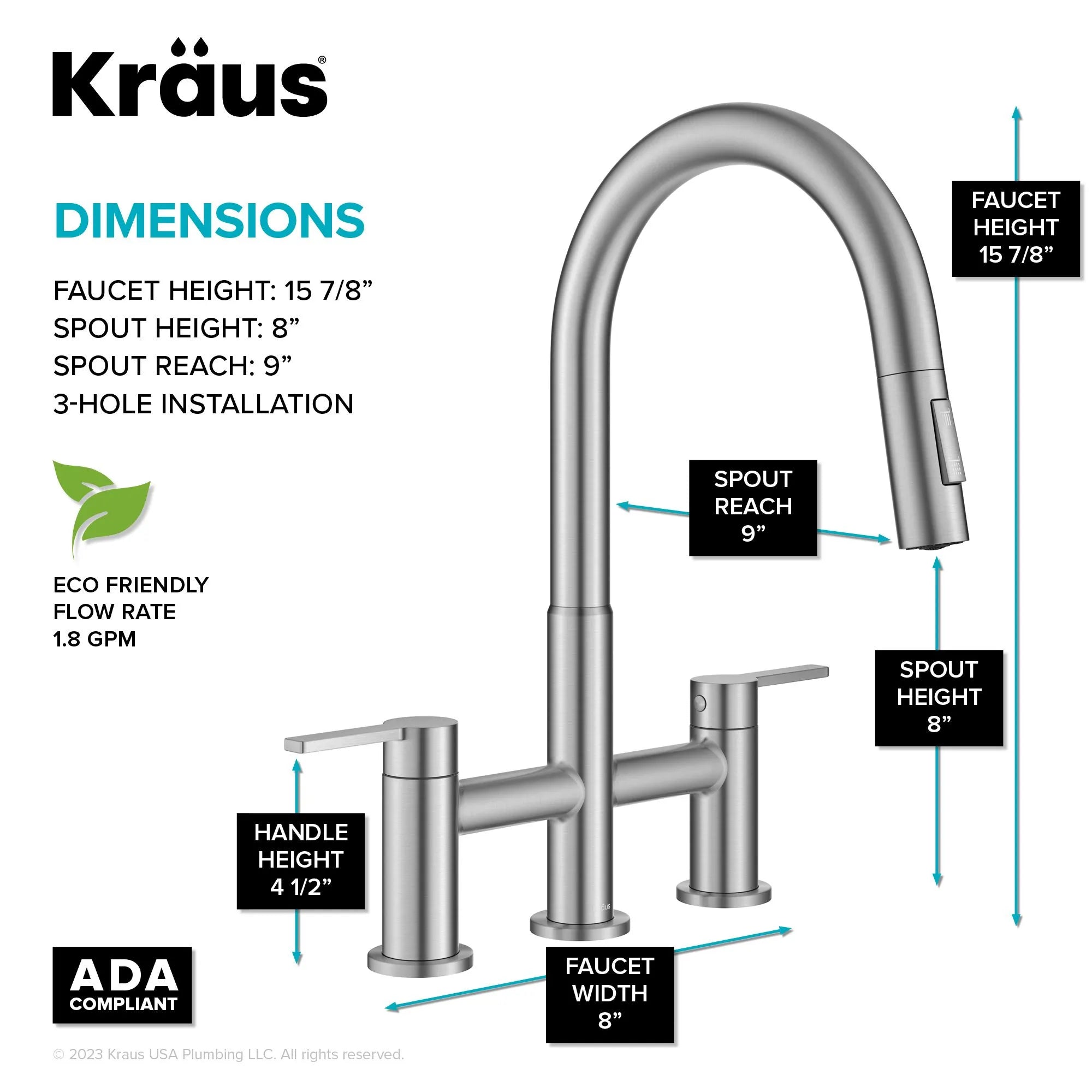 KRAUS Contemporary Bridge Kitchen Faucet with Spray-Head in Spot-Free Stainless-DirectSinks