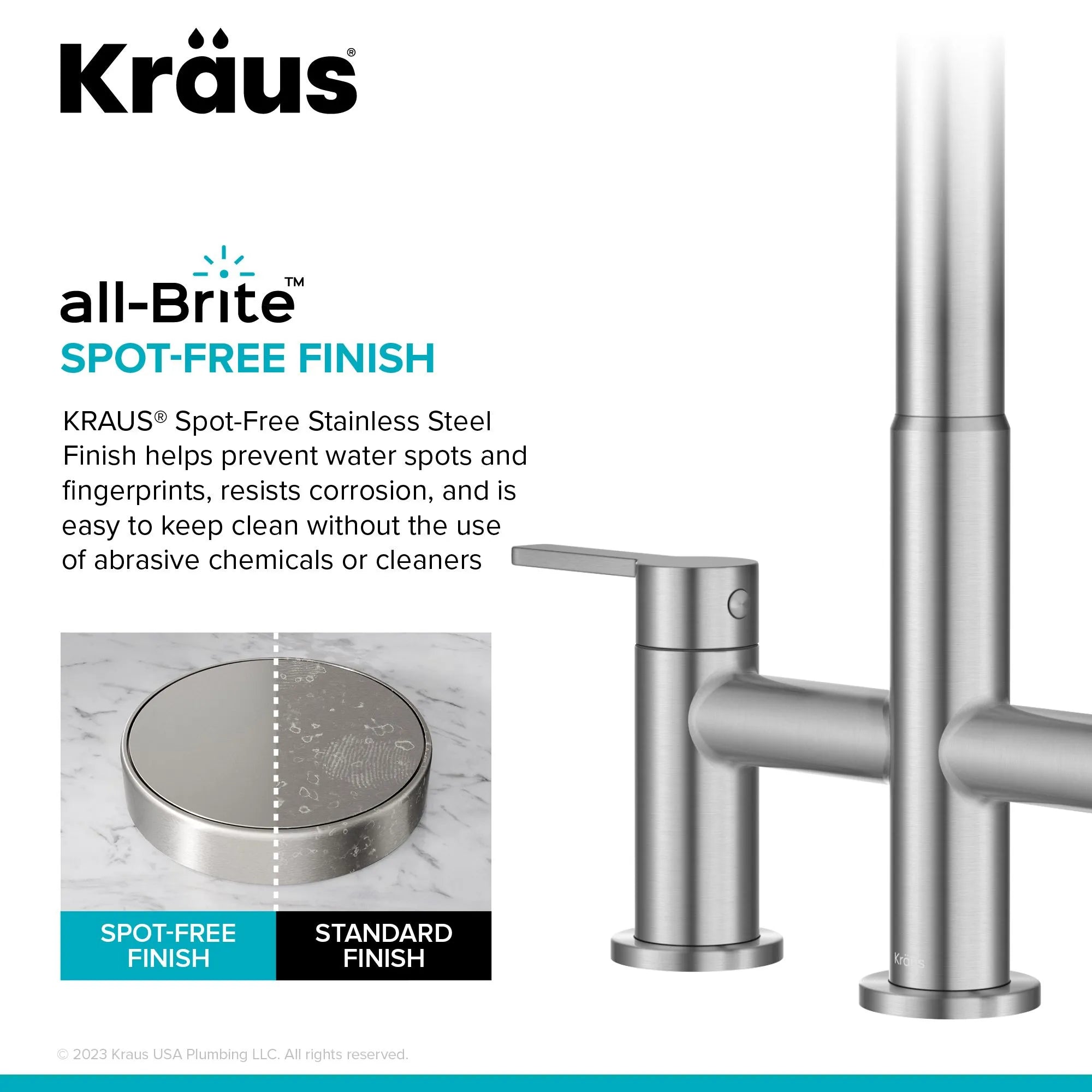 KRAUS Contemporary Bridge Kitchen Faucet with Spray-Head in Spot-Free Stainless-DirectSinks