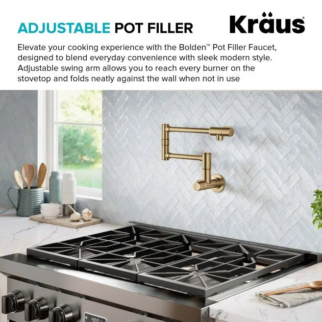 KRAUS Brushed Brass Wall Mounted Pot Filler-DirectSinks