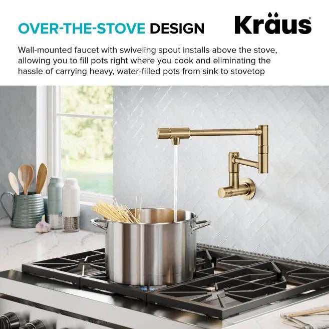 KRAUS Brushed Brass Wall Mounted Pot Filler-DirectSinks