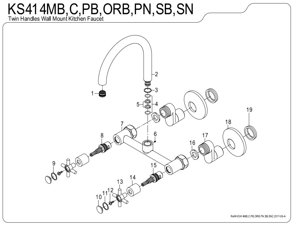 Kingston Brass Concord 2-Hole 8-Inch Adjustable Center Wall Mount Kitchen Faucet
