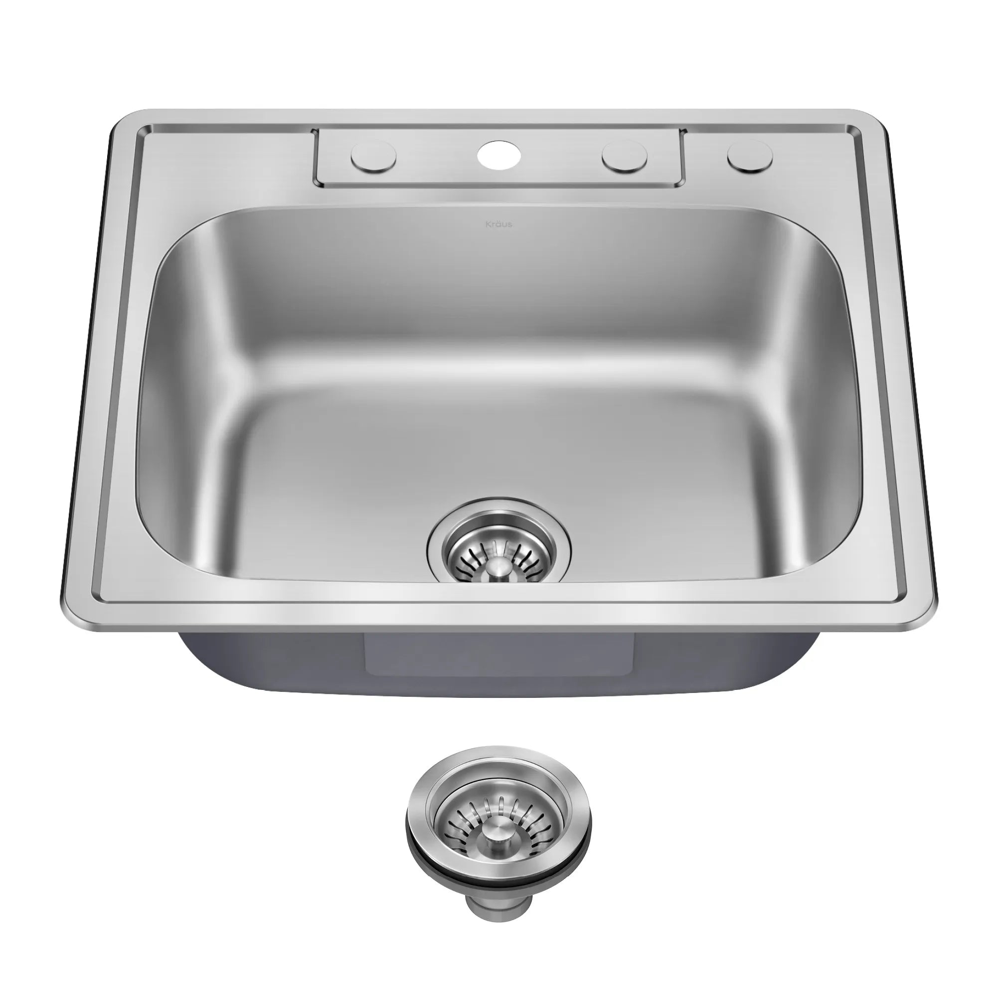 KRAUS 25" Topmount Single Bowl 18 Gauge Stainless Steel Kitchen Sink with NoiseDefend Soundproofing