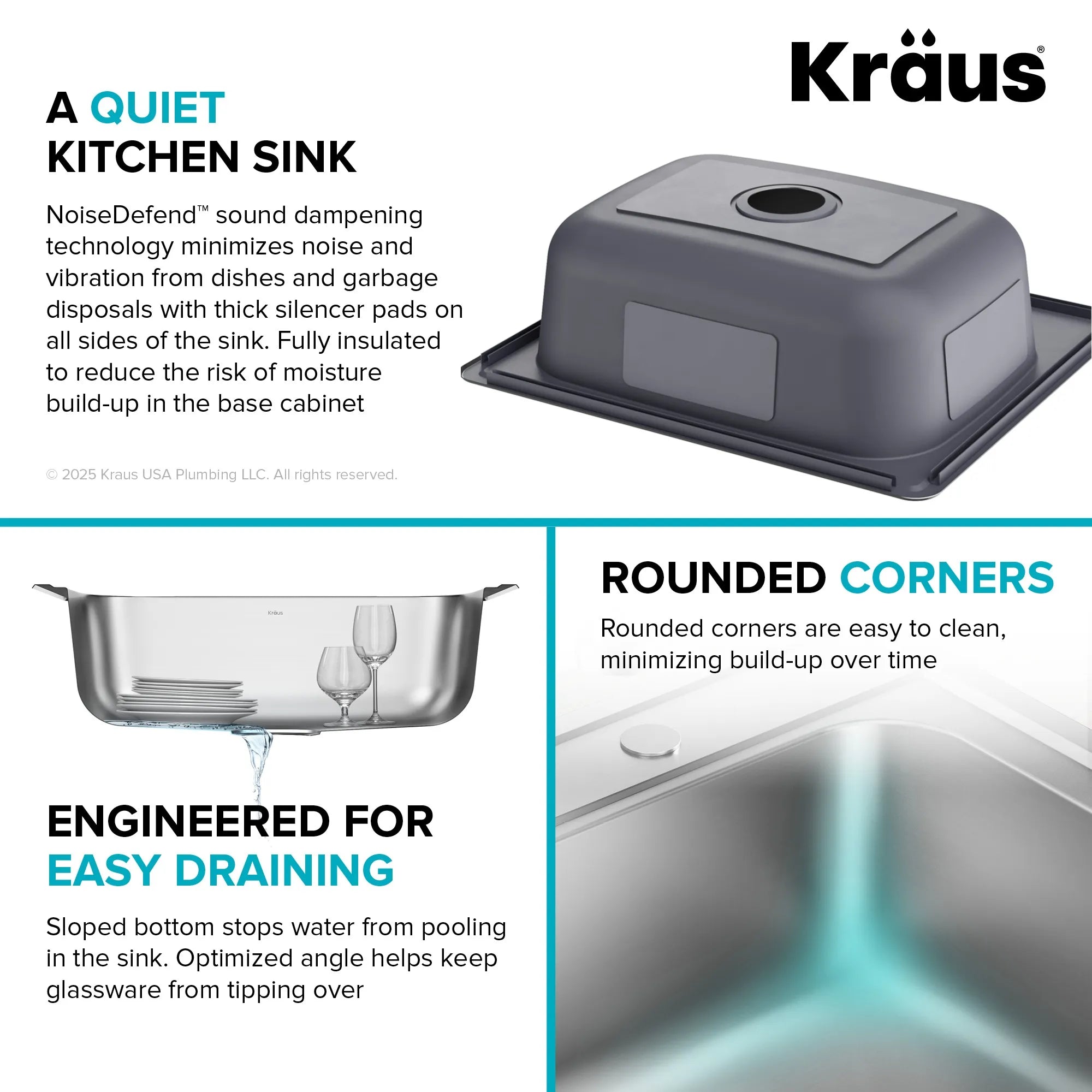 KRAUS 25" Topmount Single Bowl 18 Gauge Stainless Steel Kitchen Sink with NoiseDefend Soundproofing
