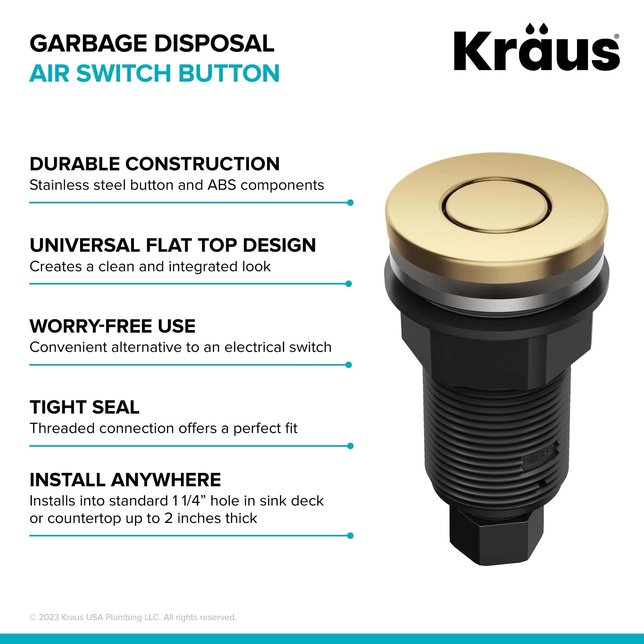 KRAUS Contemporary Flat Top Garbage Disposal Air Switch Button in Brushed Brass