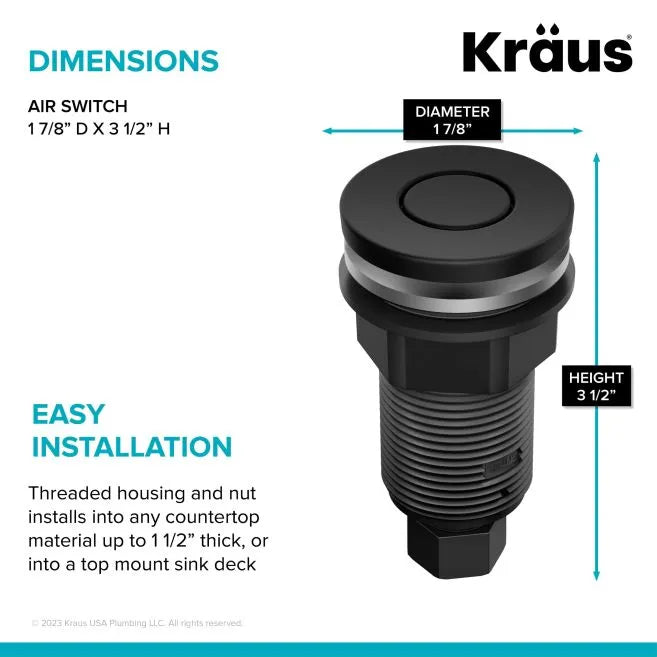 KRAUS Contemporary Flat Top Garbage Disposal Air Switch Button Matte Black-DirectSinks