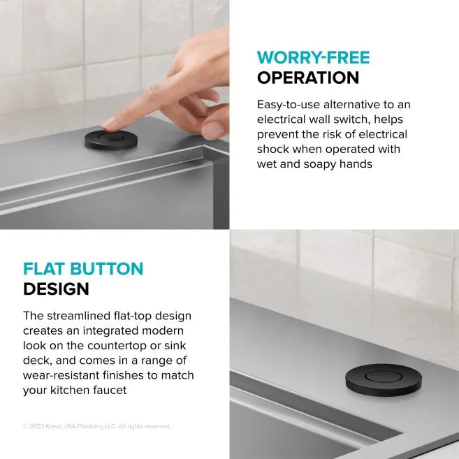 KRAUS Contemporary Flat Top Garbage Disposal Air Switch Button Matte Black-DirectSinks