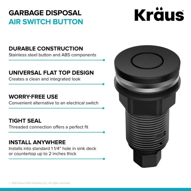 KRAUS Contemporary Flat Top Garbage Disposal Air Switch Button Matte Black-DirectSinks