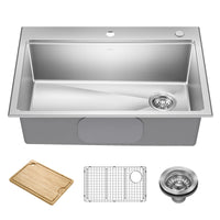 KRAUS Fairlane 30” Drop-In Workstation Single Bowl Stainless Steel Kitchen Sink 