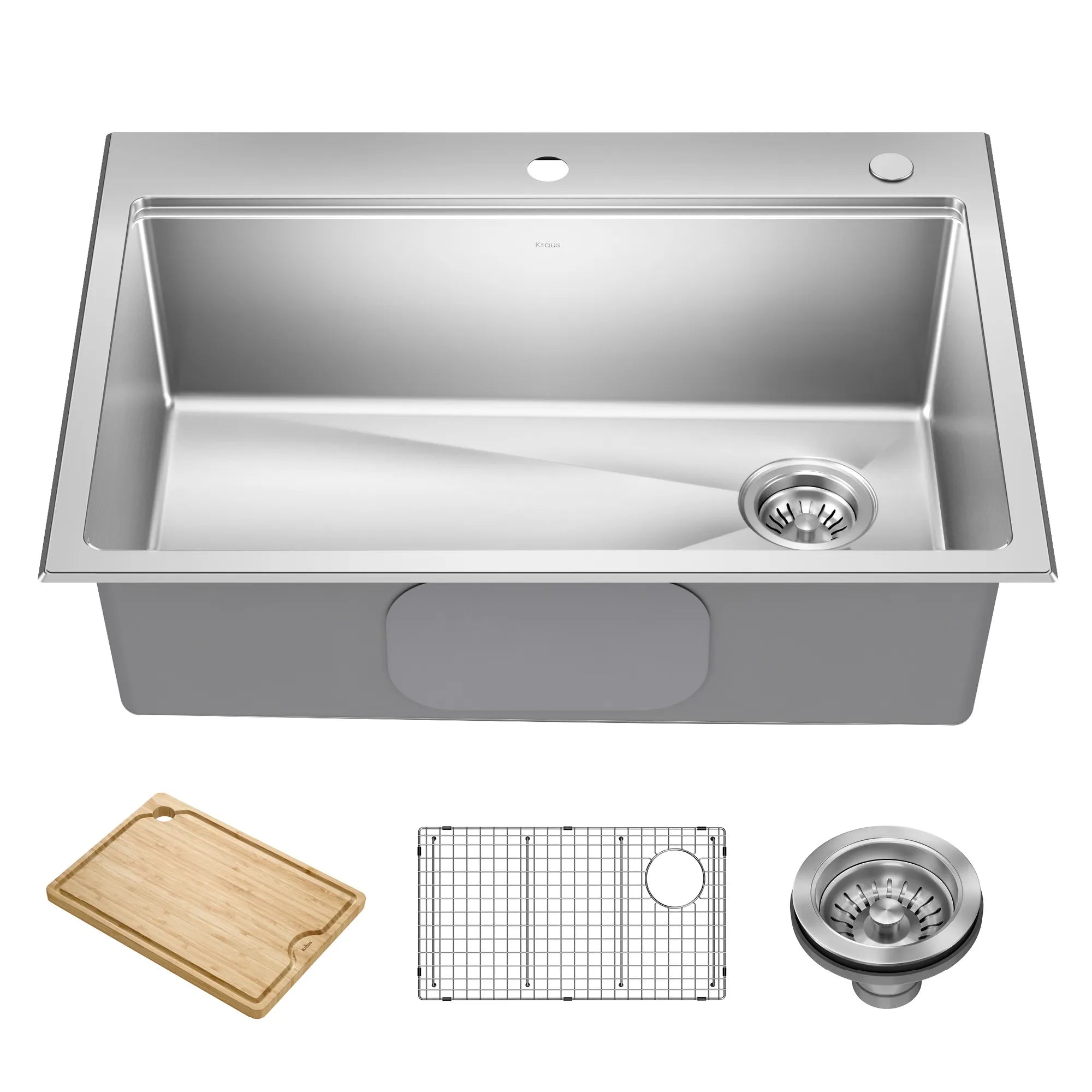 KRAUS Fairlane 30” Drop-In Workstation Single Bowl Stainless Steel Kitchen Sink 