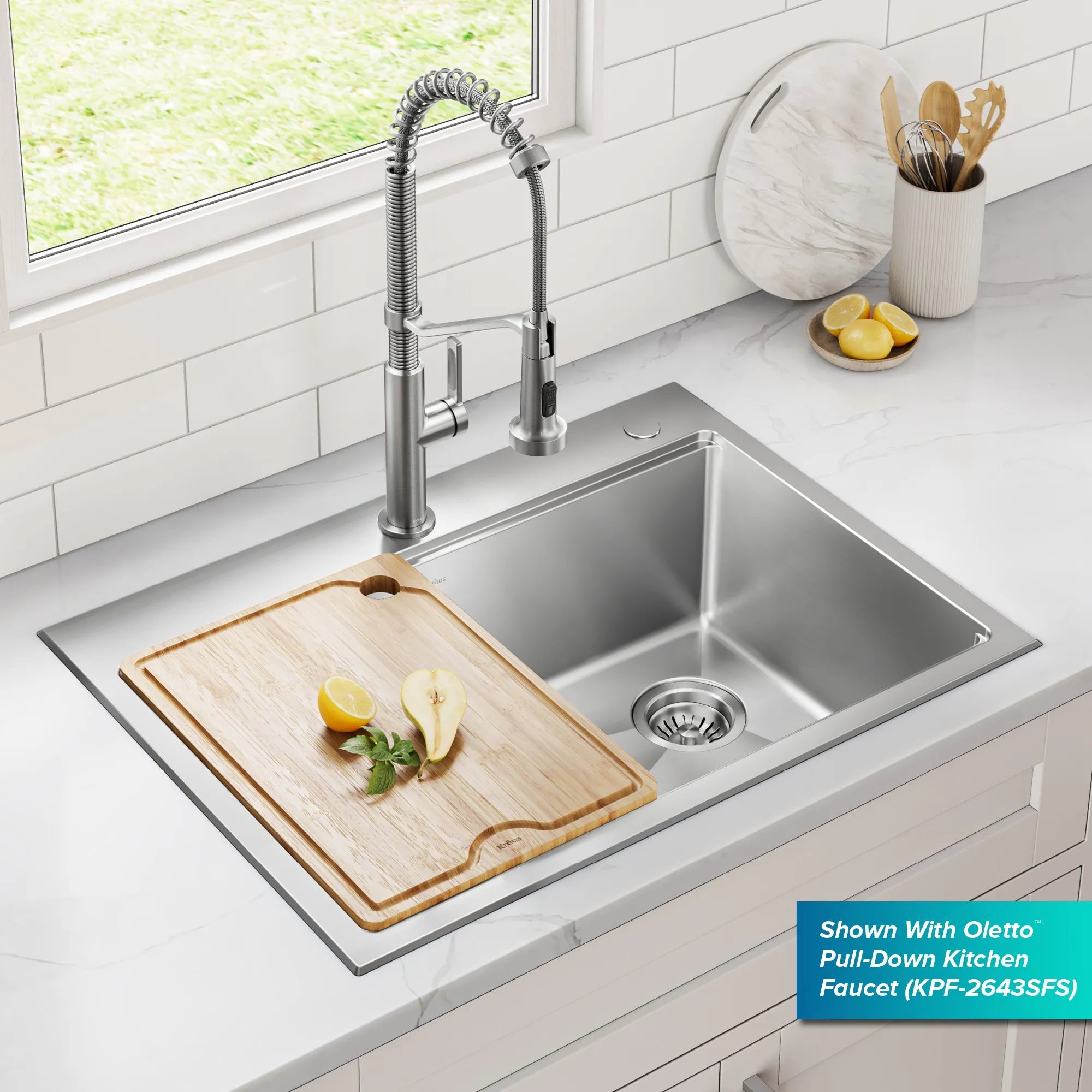 KRAUS Fairlane 30” Drop-In Workstation Single Bowl Stainless Steel Kitchen Sink 