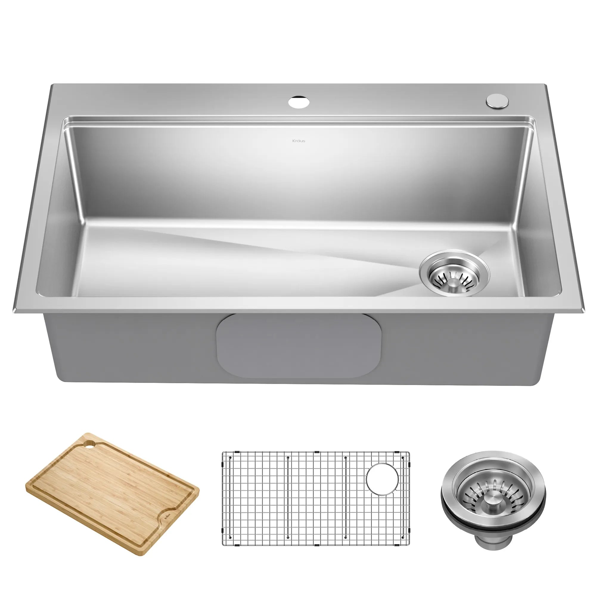 KRAUS Fairlane 33” Drop-In Workstation Single Bowl Stainless Steel Kitchen Sink