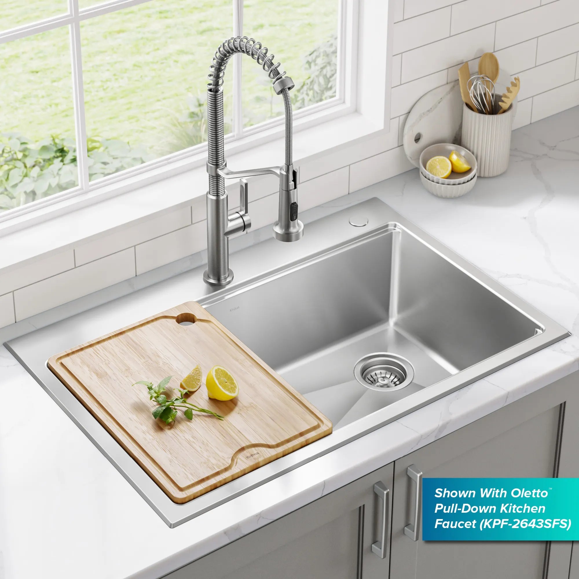 KRAUS Fairlane 33” Drop-In Workstation Single Bowl Stainless Steel Kitchen Sink