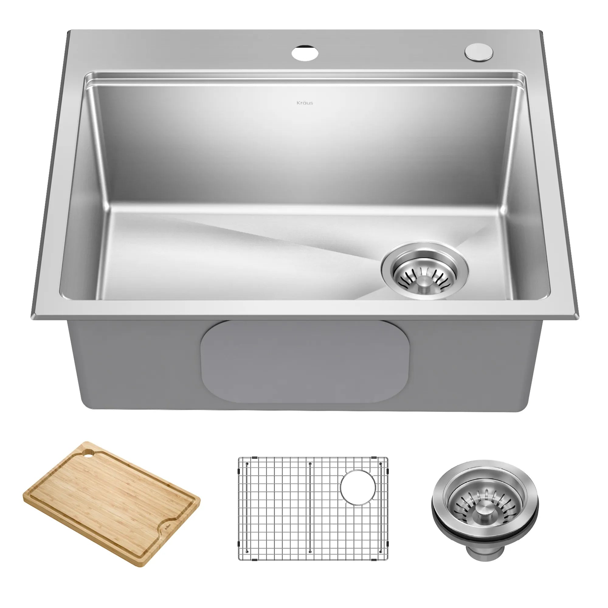KRAUS Fairlane 25” Drop-In Workstation Single Bowl  Stainless Steel Kitchen Sink with Accessories