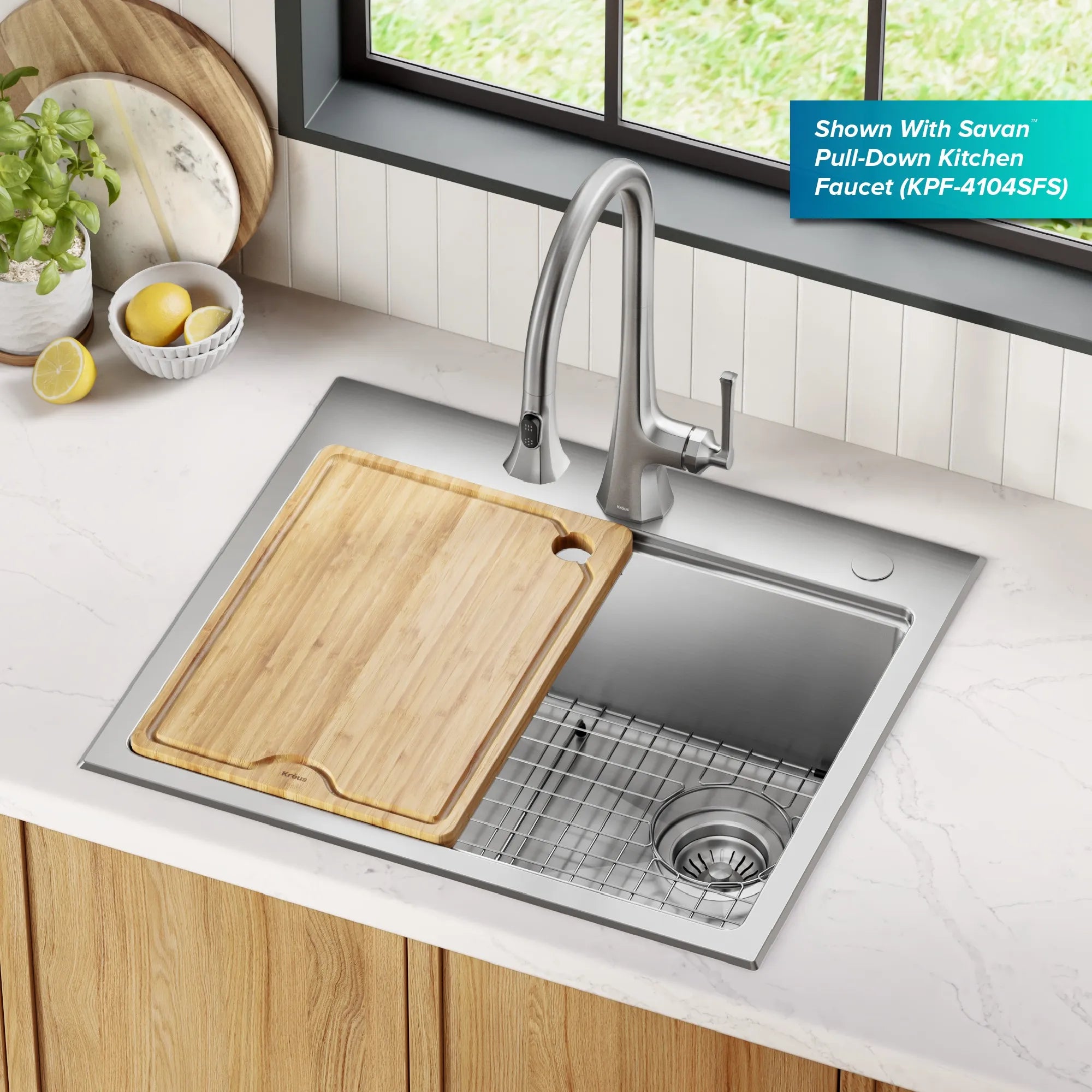 KRAUS Fairlane 25” Drop-In Workstation Single Bowl  Stainless Steel Kitchen Sink with Accessories