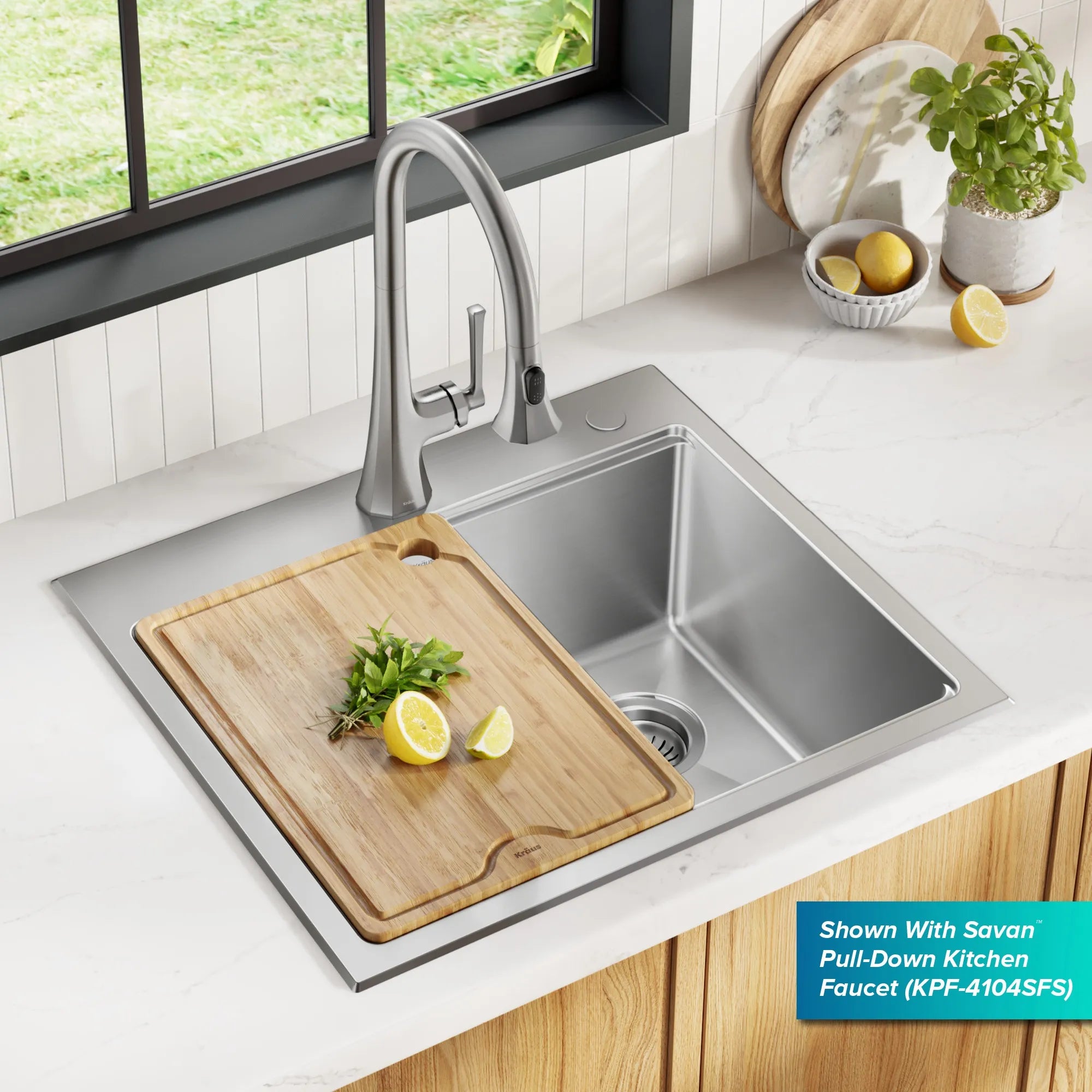 KRAUS Fairlane 25” Drop-In Workstation Single Bowl  Stainless Steel Kitchen Sink with Accessories