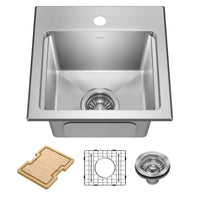KRAUS Fairlane 15” Drop-In Workstation Single Bowl  Stainless Steel Bar Kitchen Sink with Accessories