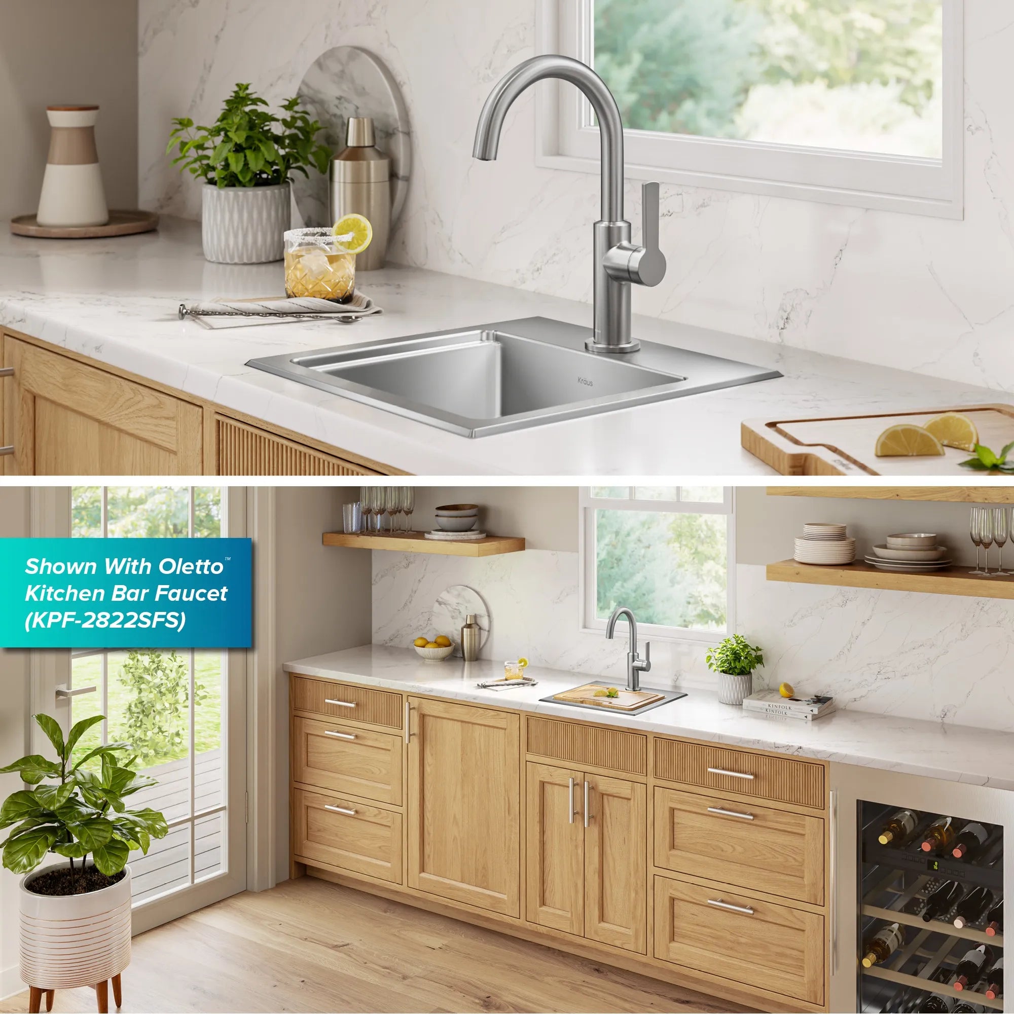 KRAUS Fairlane 15” Drop-In Workstation Single Bowl  Stainless Steel Bar Kitchen Sink with Accessories