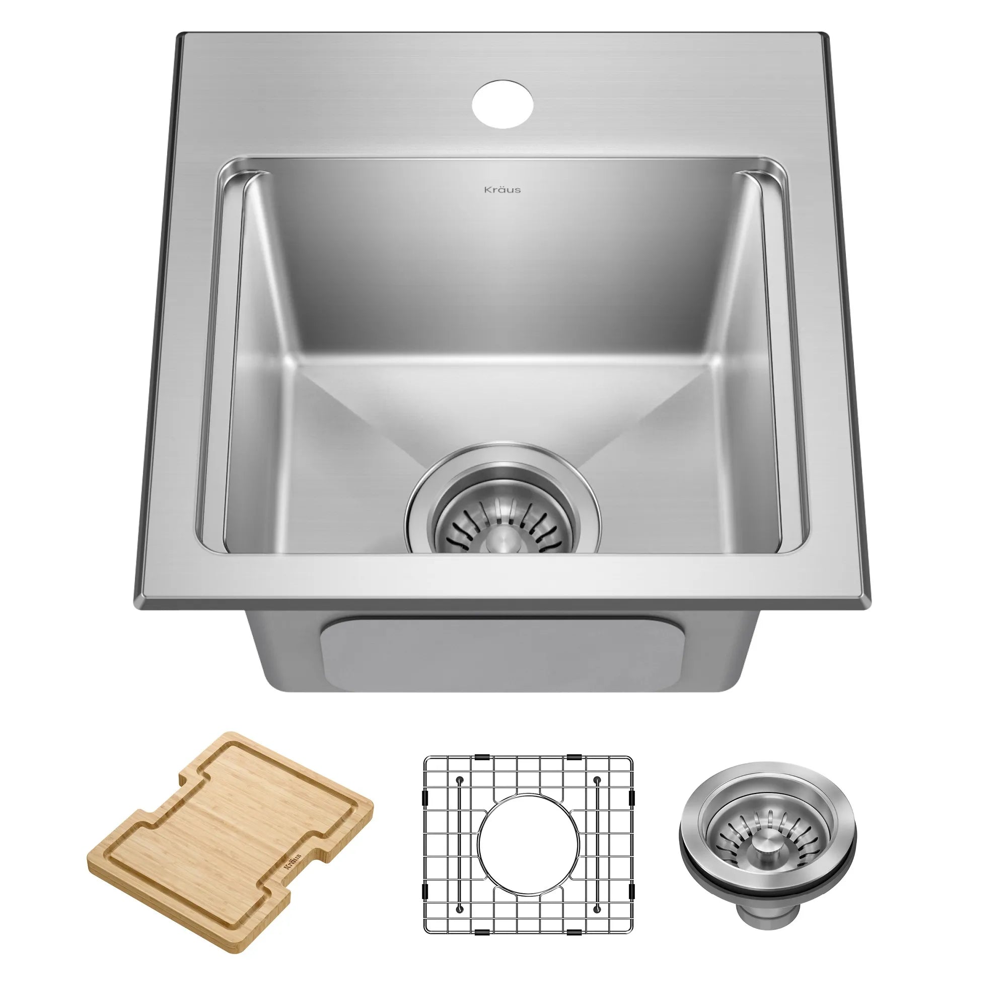 KRAUS Fairlane 15” Drop-In Workstation Single Bowl  Stainless Steel Bar Kitchen Sink with Accessories