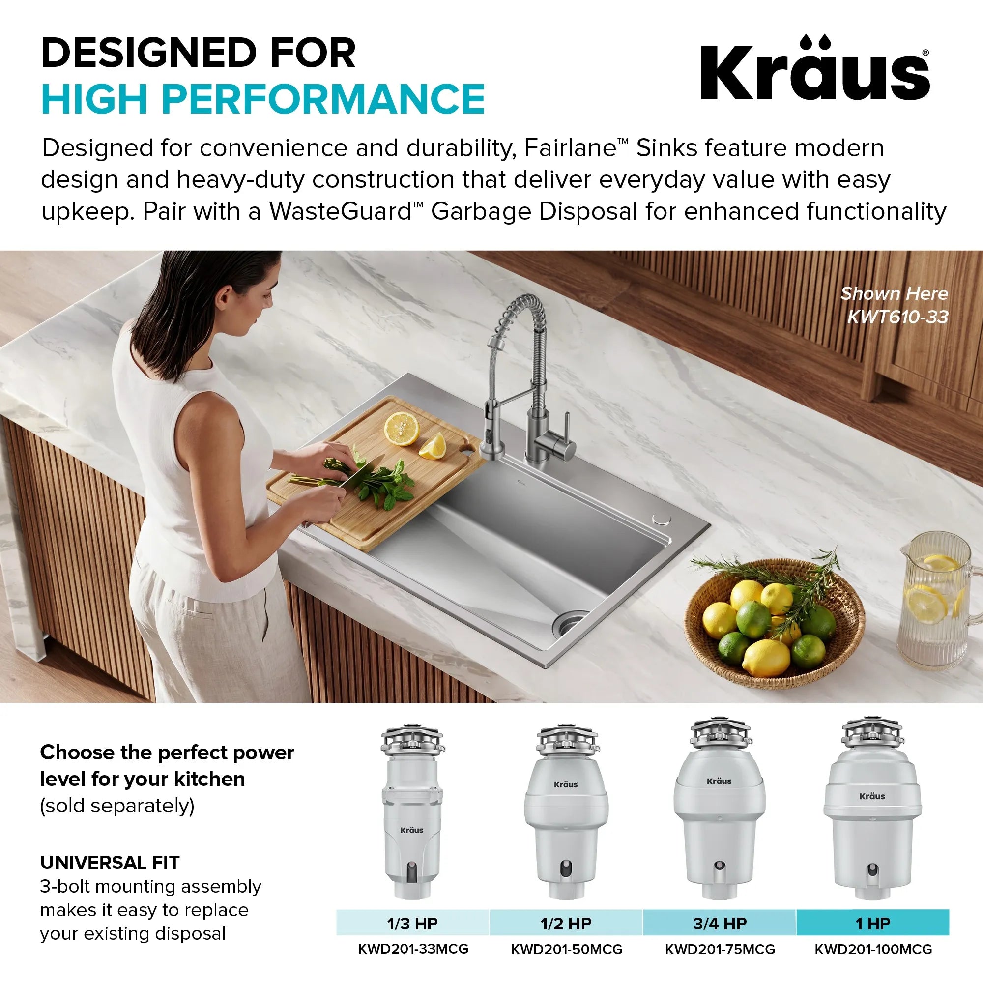 KRAUS Fairlane 32” Undermount Workstation Single Bowl Stainless Steel Kitchen Sink 