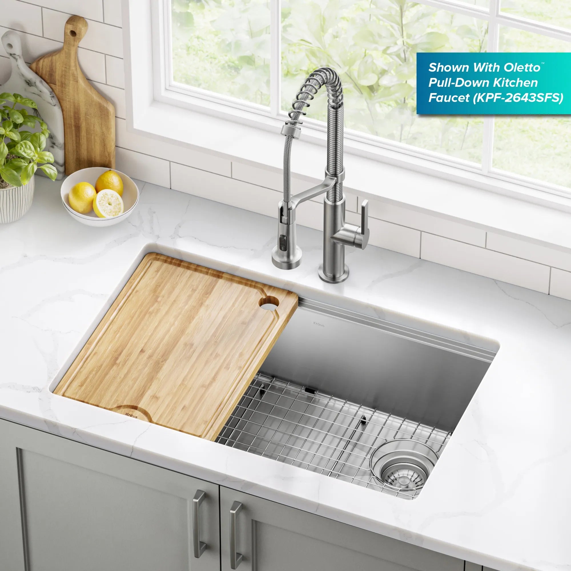 KRAUS Fairlane 30” Undermount Workstation Single Bowl Stainless Steel Kitchen Sink