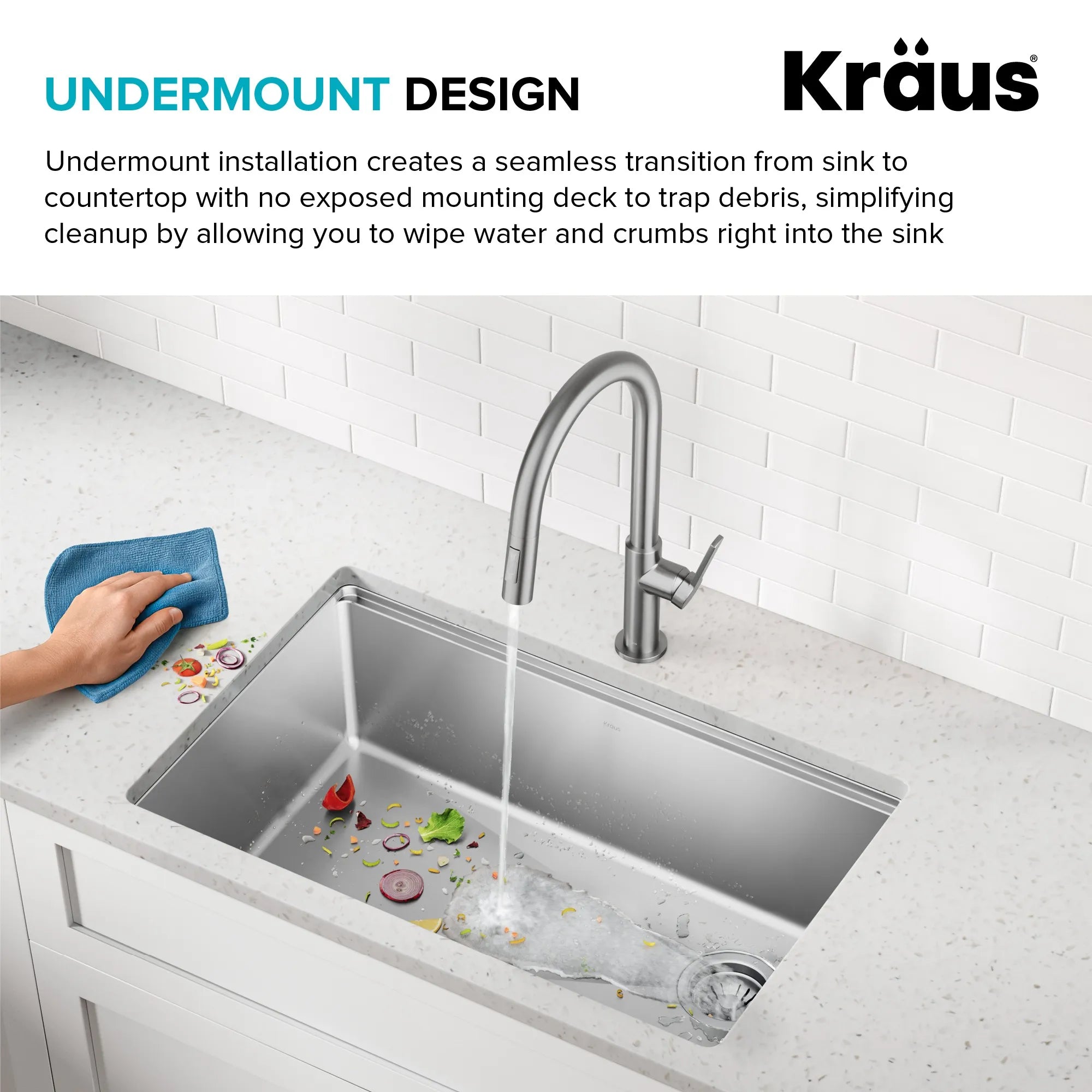 KRAUS Fairlane 30” Undermount Workstation Single Bowl Stainless Steel Kitchen Sink