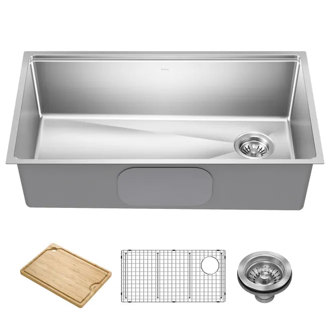 KRAUS Fairlane 32” Undermount Workstation Single Bowl Stainless Steel Kitchen Sink 
