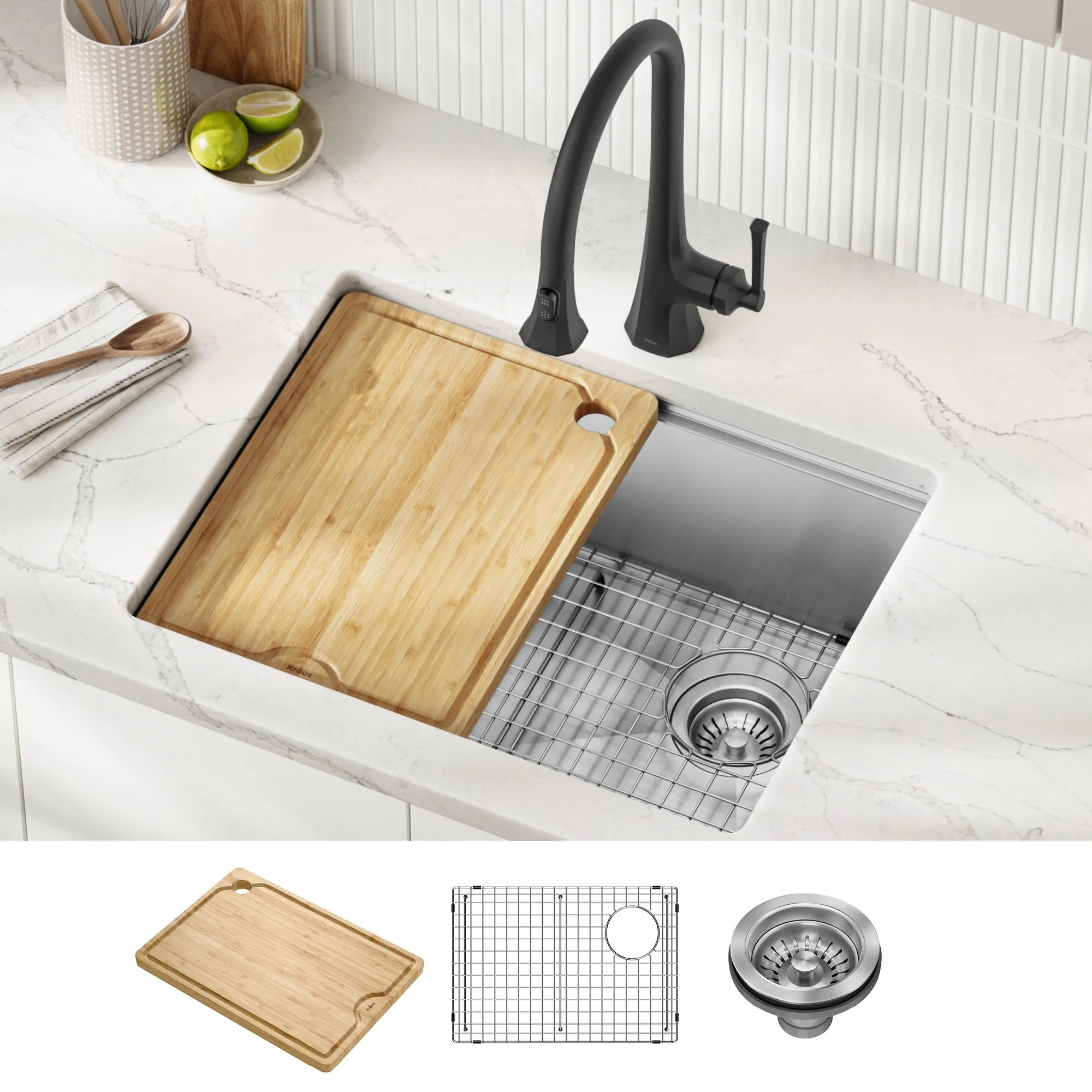 KRAUS Fairlane 25” Undermount Workstation Stainless Steel Kitchen Sink 
