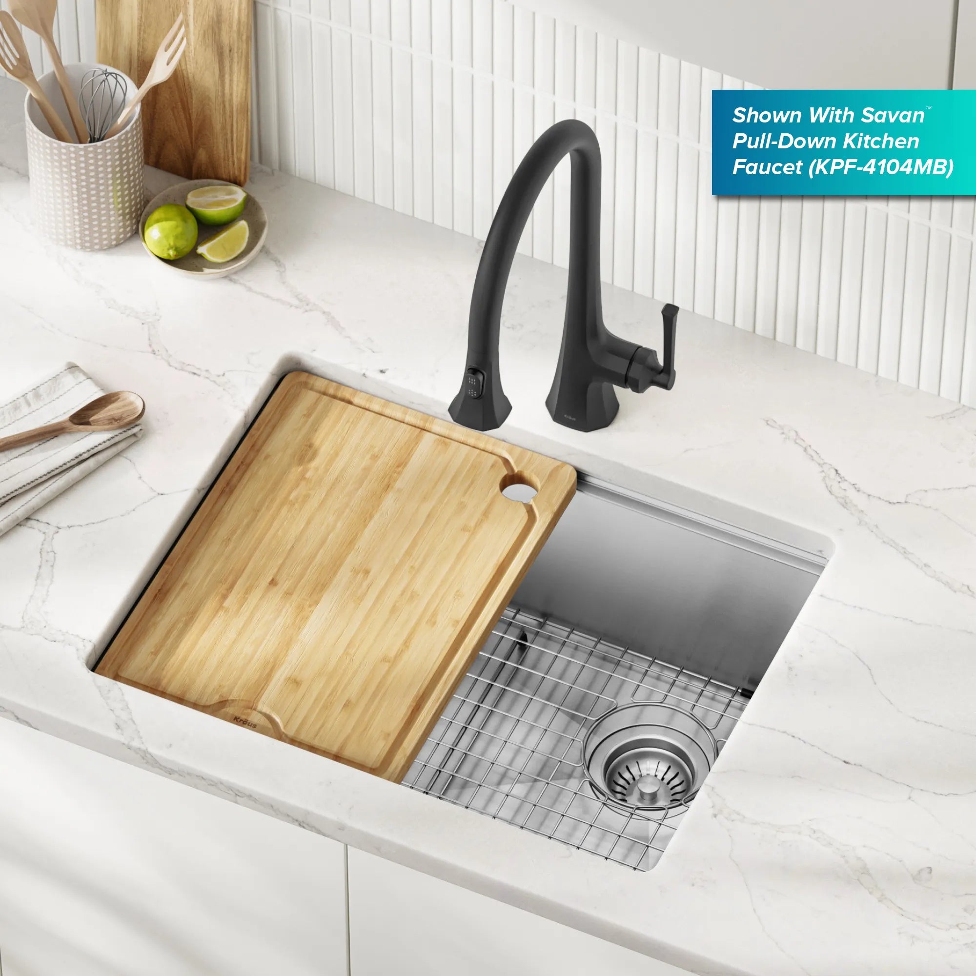 KRAUS Fairlane 25” Undermount Workstation Stainless Steel Kitchen Sink 