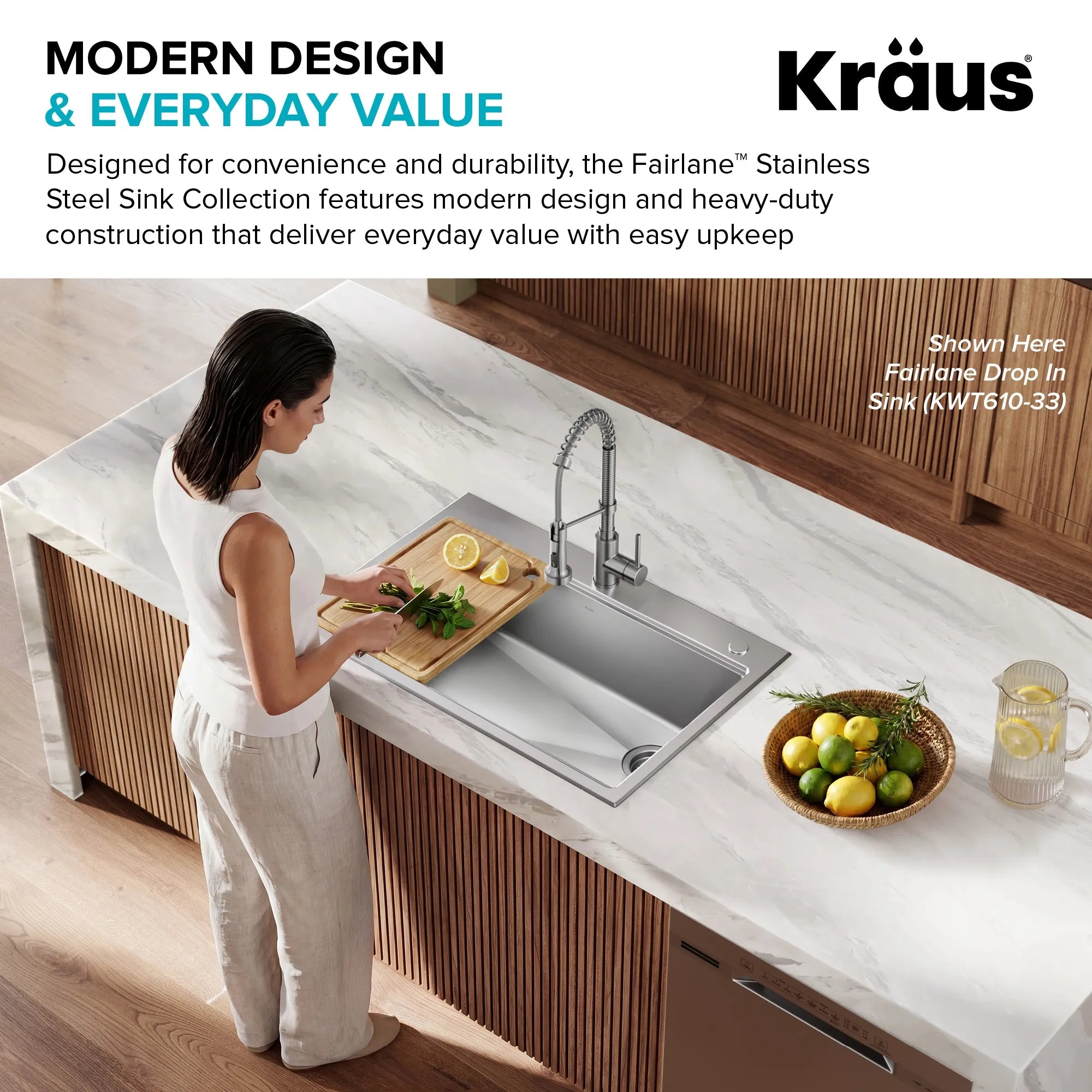 KRAUS Fairlane 15” Undermount Workstation Stainless Steel Bar Kitchen Sink 