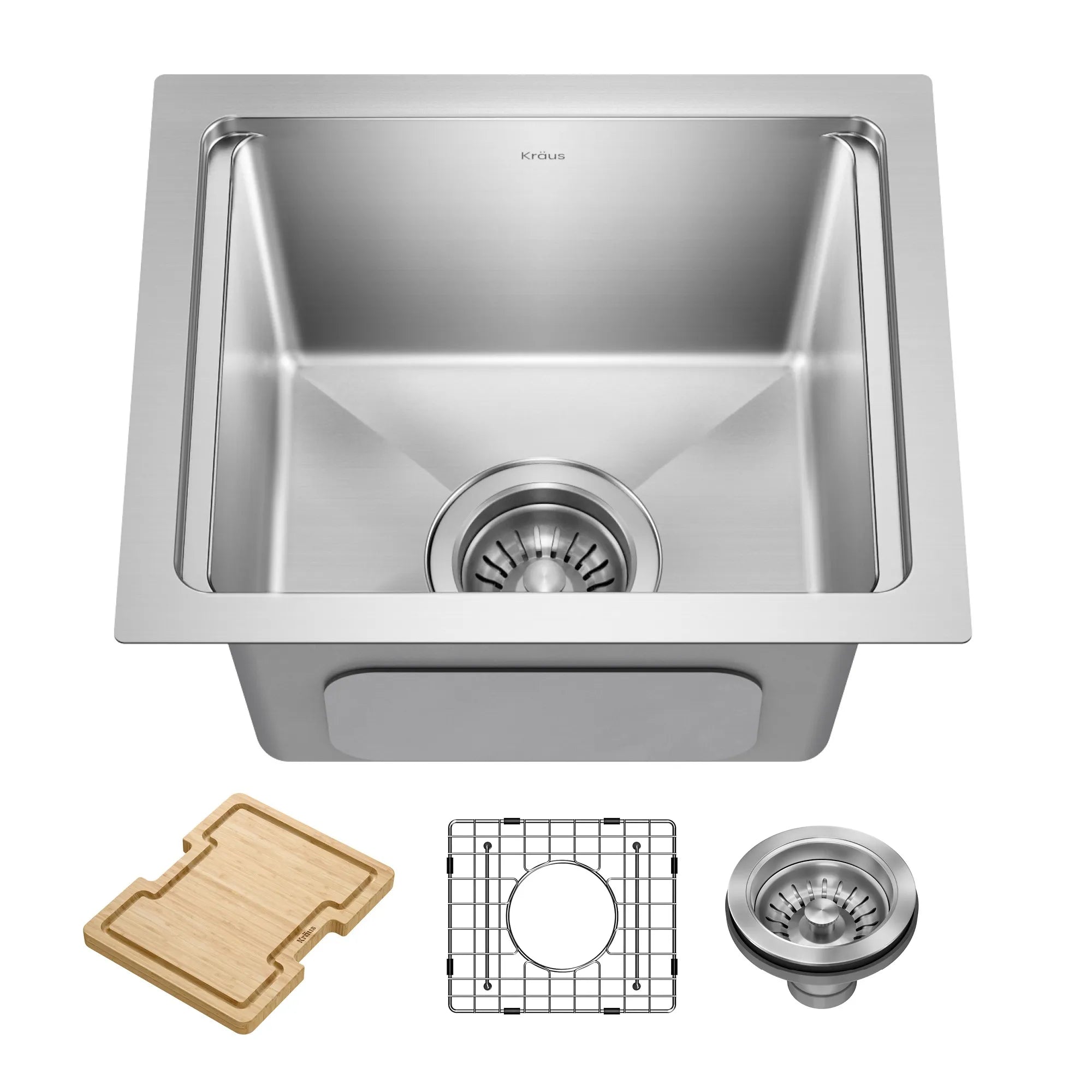 KRAUS Fairlane 15” Undermount Workstation Stainless Steel Bar Kitchen Sink 